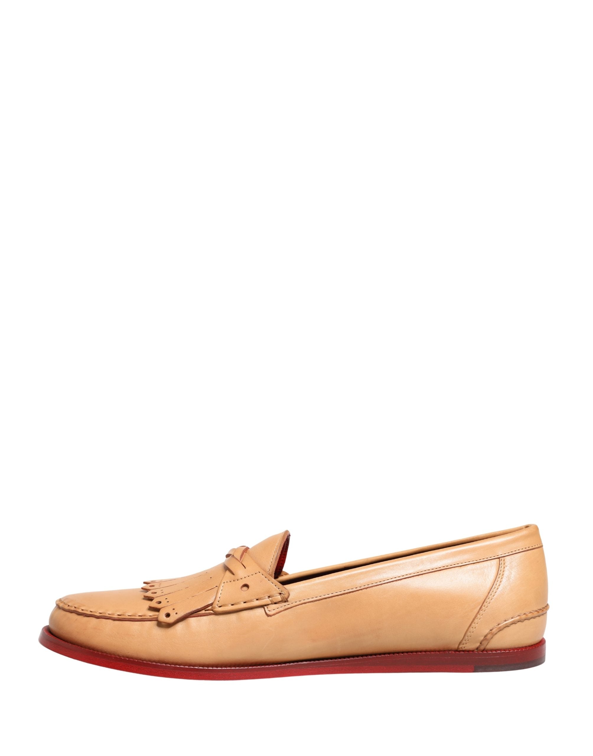Dolce & Gabbana Beige Tassel Leather Men Slip On Loafers Shoes Dolce & Gabbana