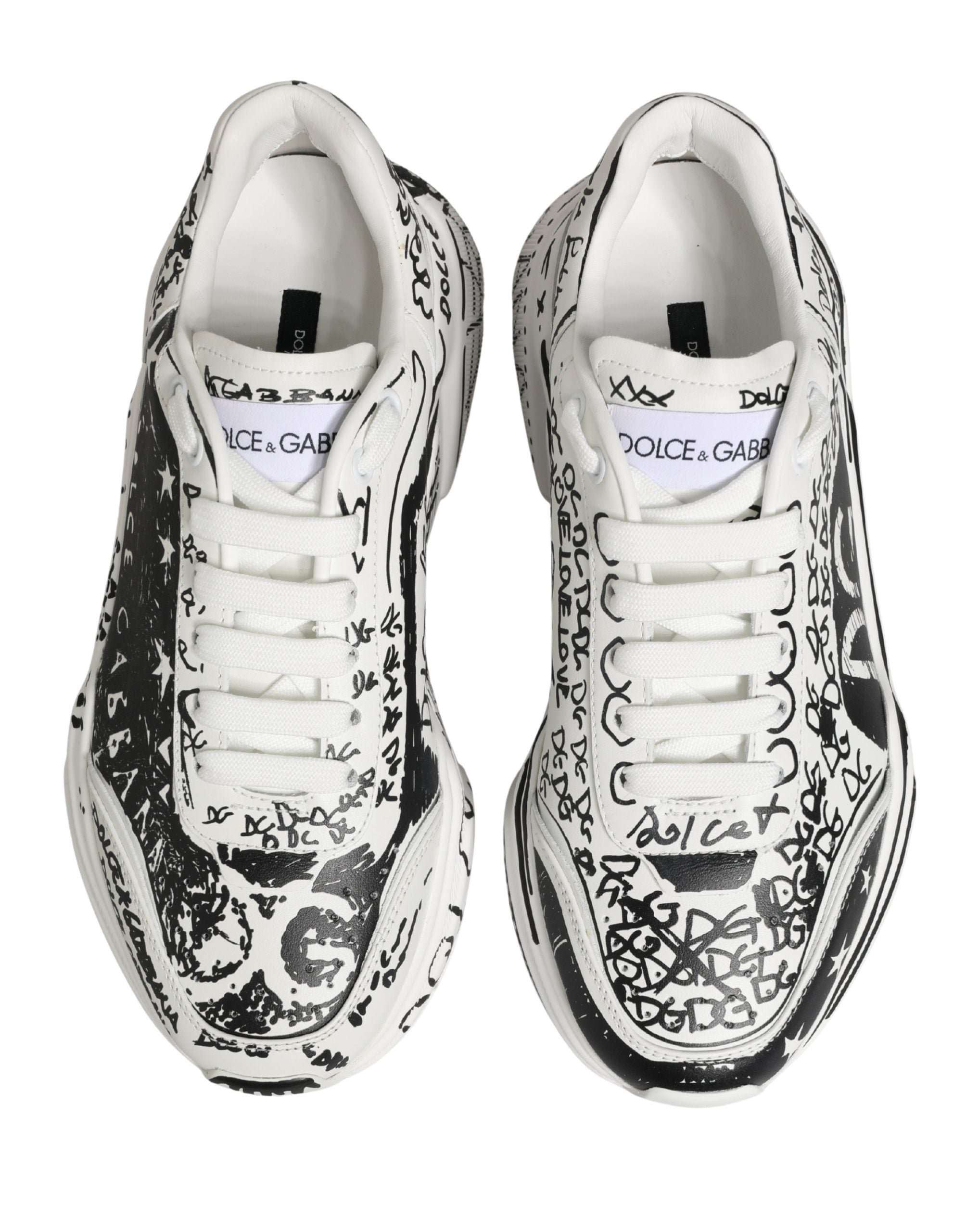 Dolce & Gabbana White Daymaster Graffiti Low Top Sneakers Shoes Dolce & Gabbana