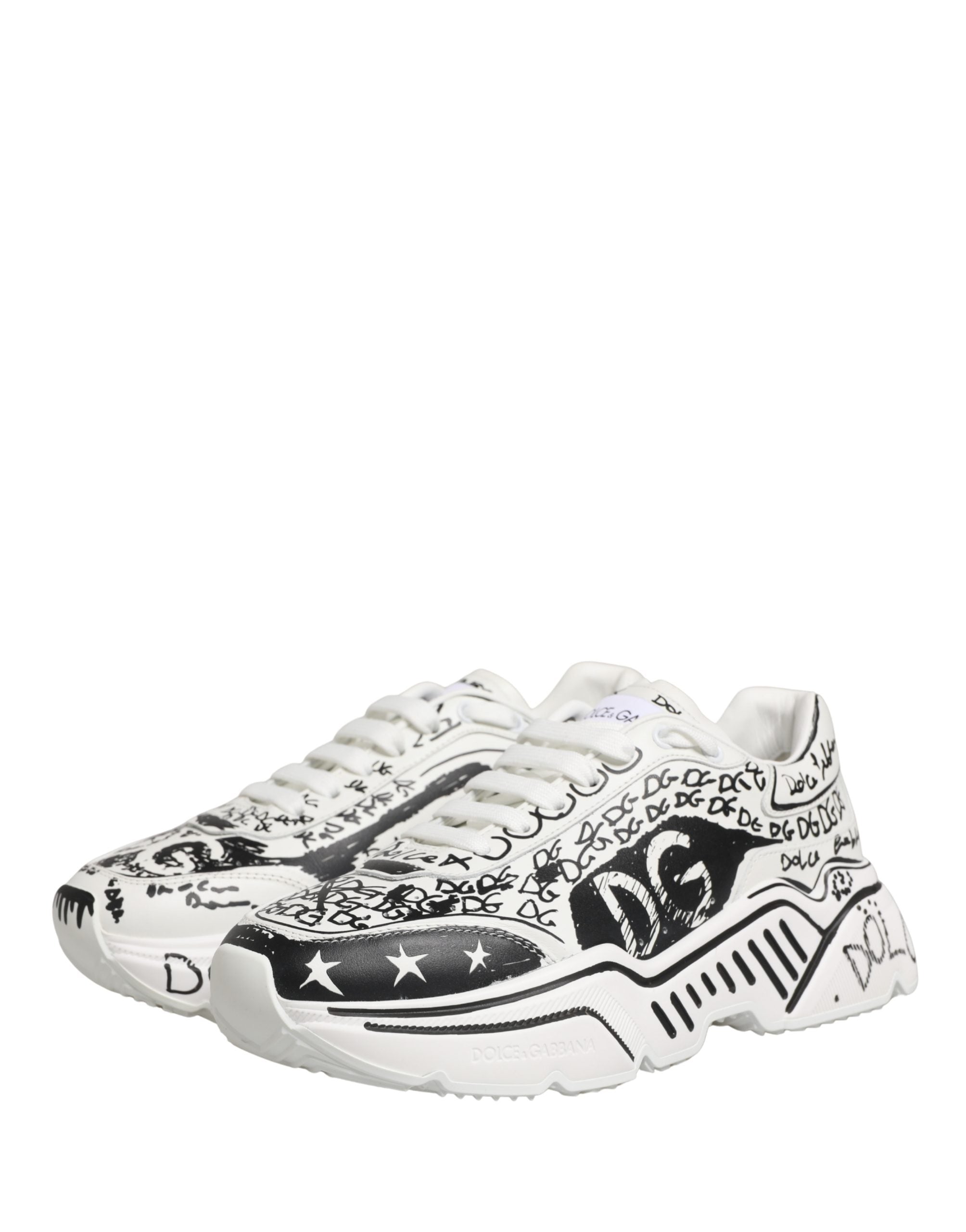 Dolce & Gabbana White Daymaster Graffiti Low Top Sneakers Shoes Dolce & Gabbana