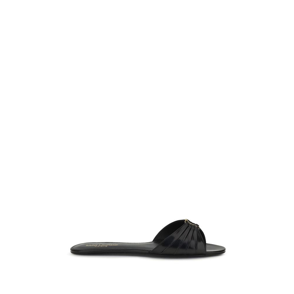 Saint Laurent Black Calf Leather Bos Taurus Flat Sandals Saint Laurent