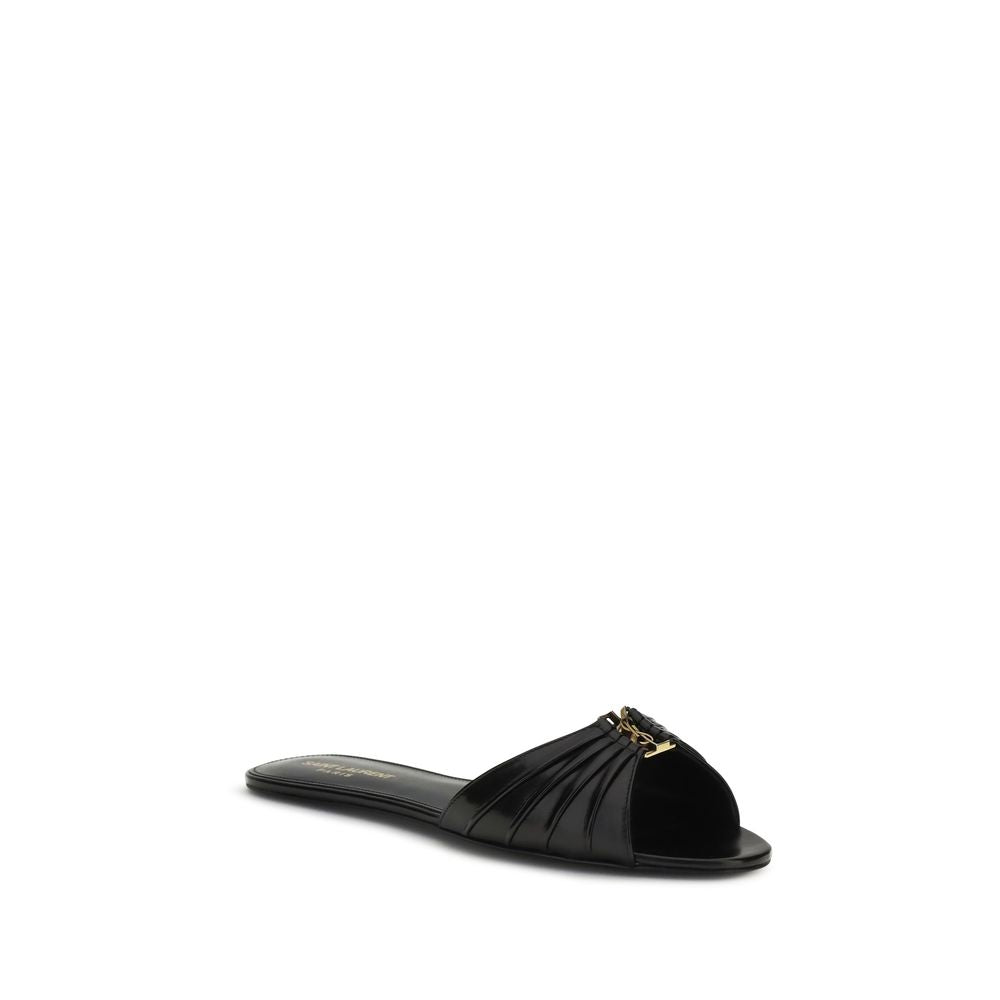 Saint Laurent Black Calf Leather Bos Taurus Flat Sandals Saint Laurent