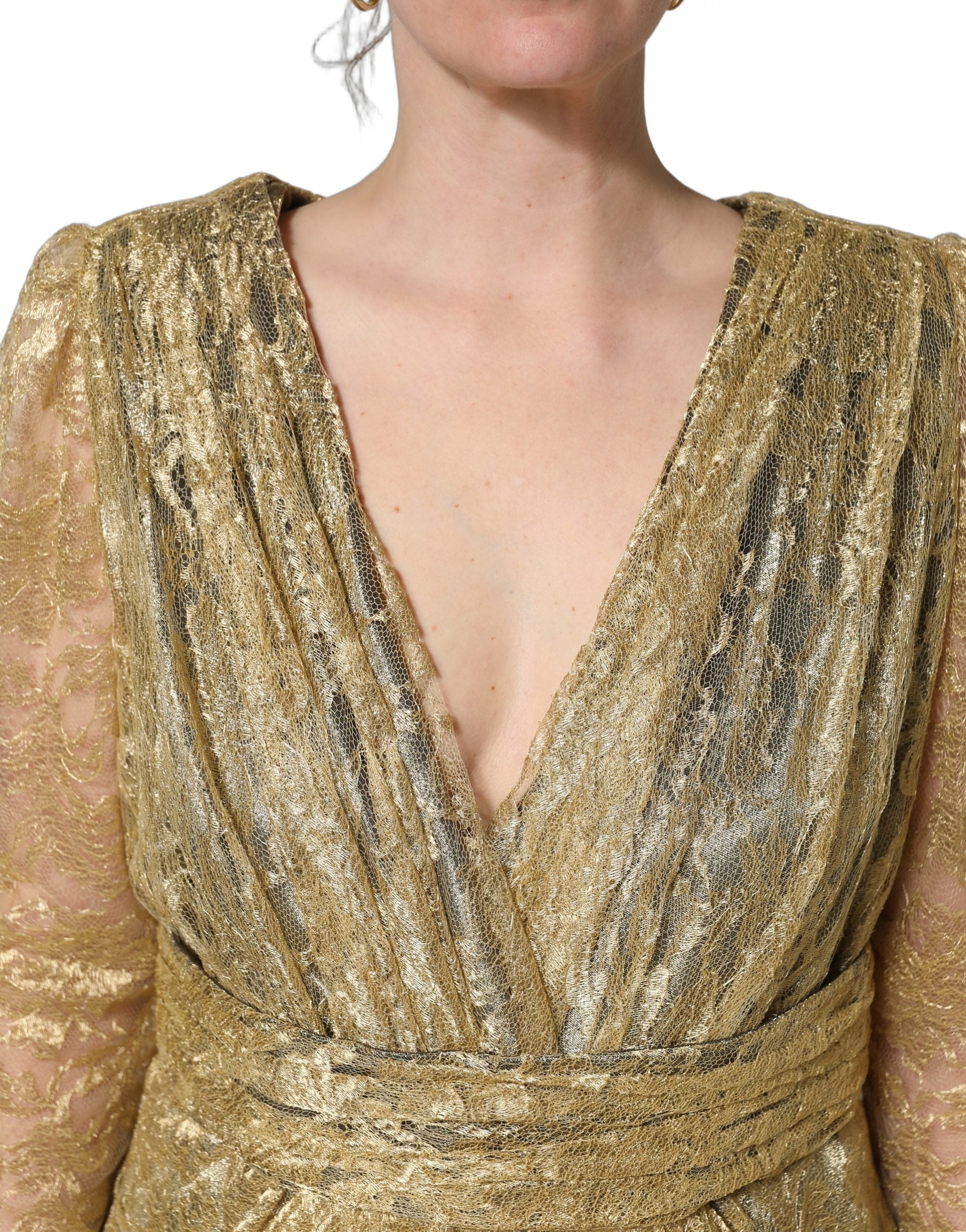 Dolce & Gabbana Gold Sheer Lace Crystal Embellished Dress Dolce & Gabbana