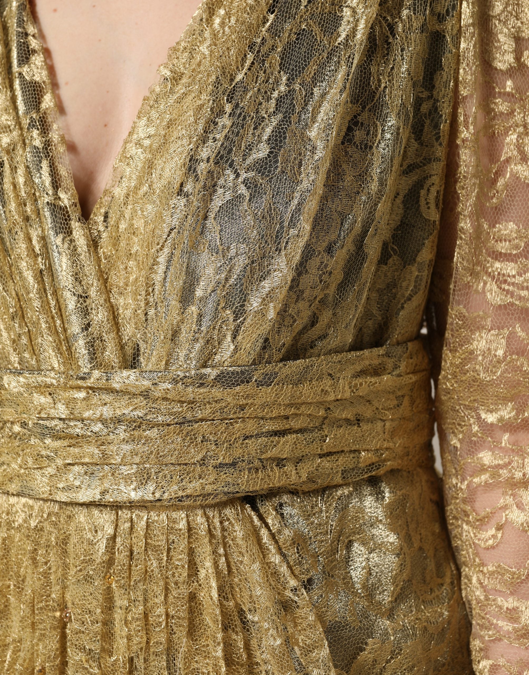 Dolce & Gabbana Gold Sheer Lace Crystal Embellished Dress Dolce & Gabbana
