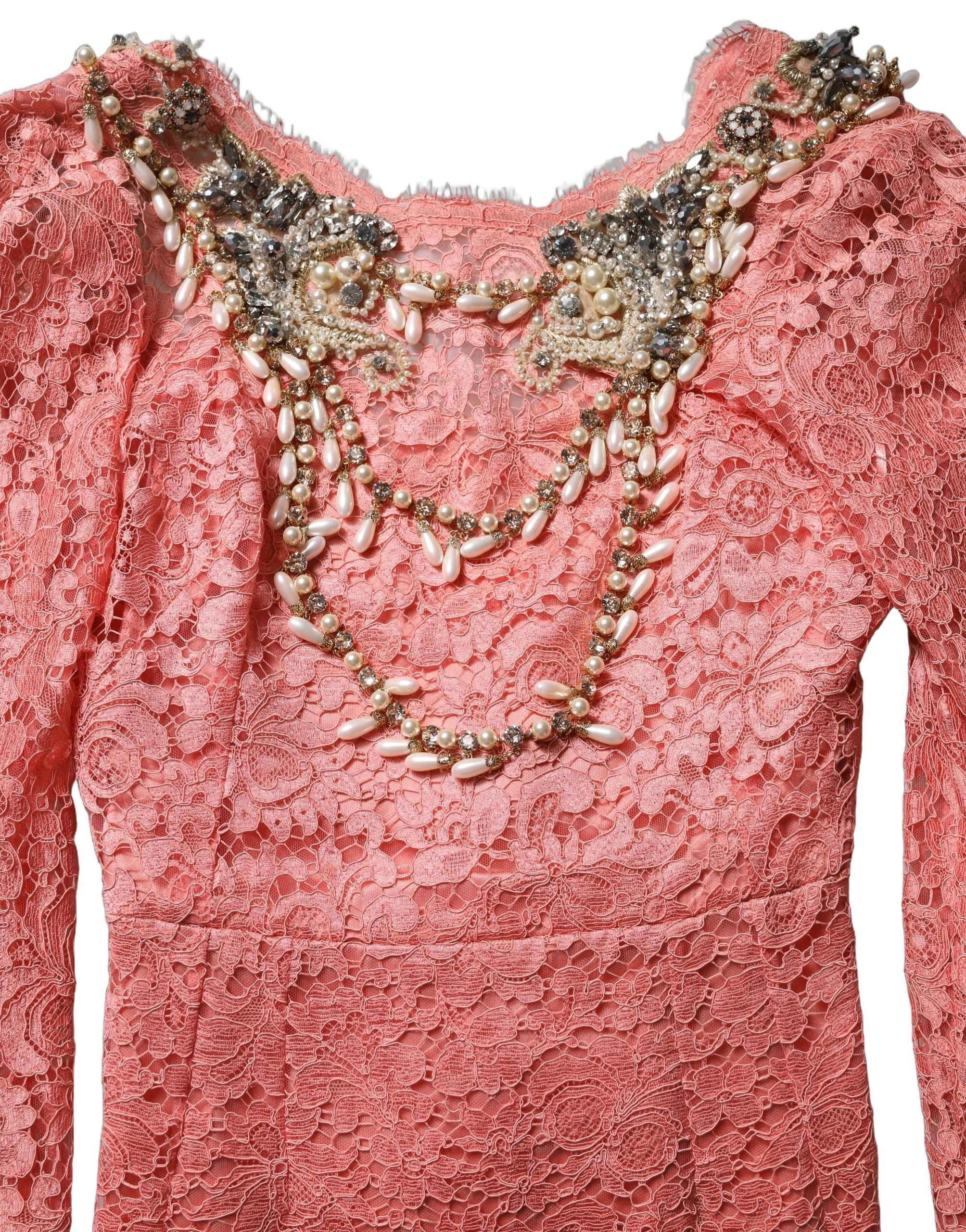 Dolce & Gabbana Pink Embellished Mermaid Lace Gown Dress Dolce & Gabbana