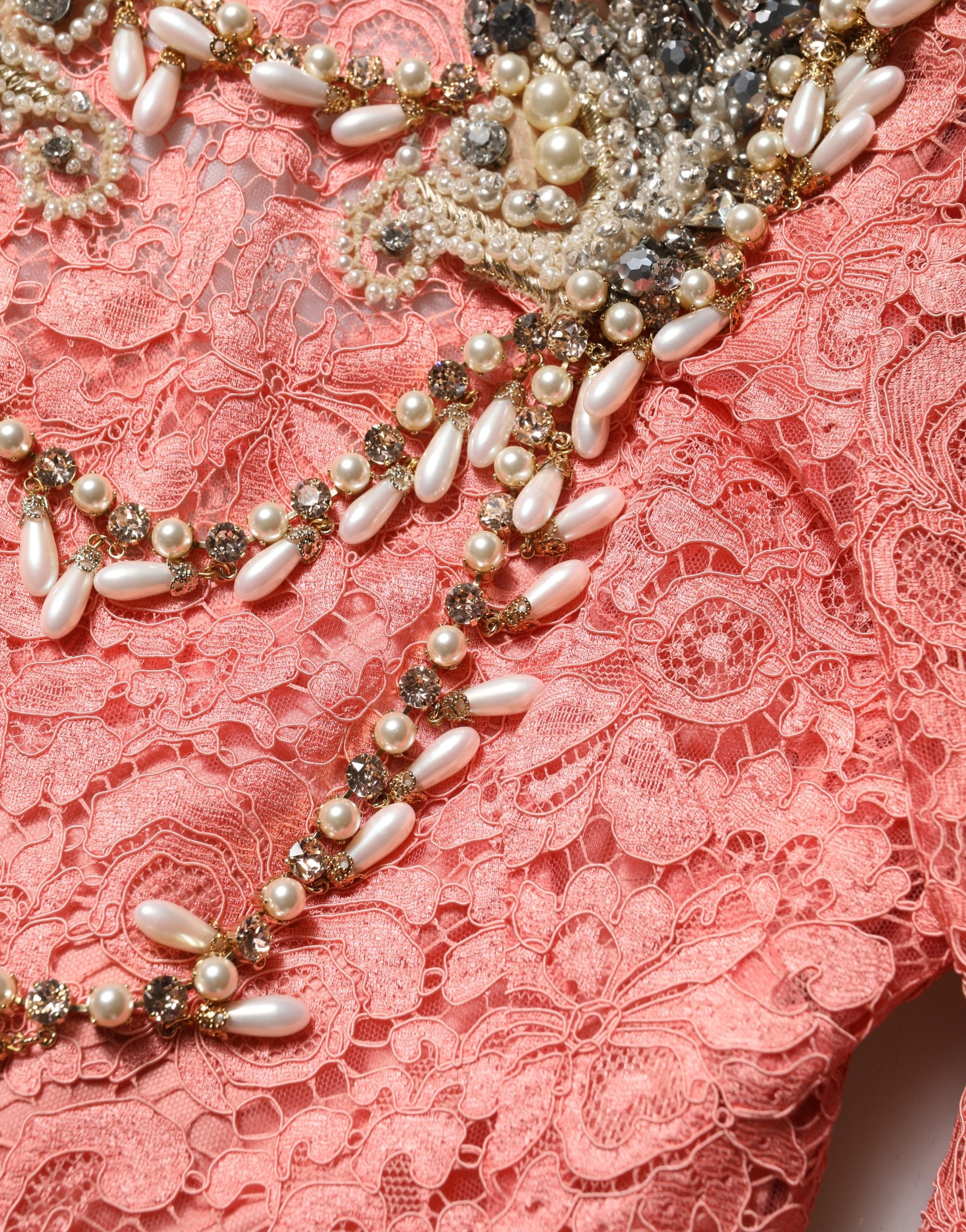 Dolce & Gabbana Pink Embellished Mermaid Lace Gown Dress Dolce & Gabbana