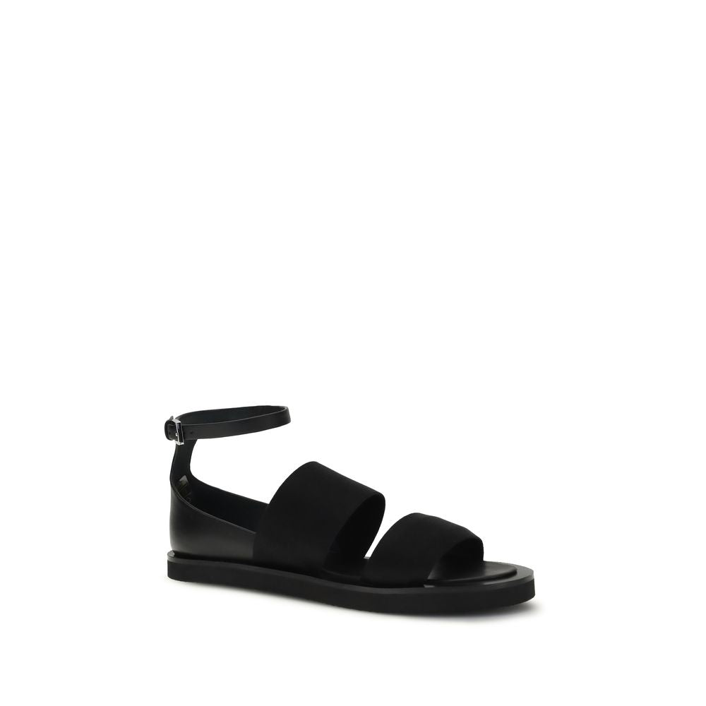Max Mara Black Calf Leather Bos Taurus Flat Sandals Max Mara