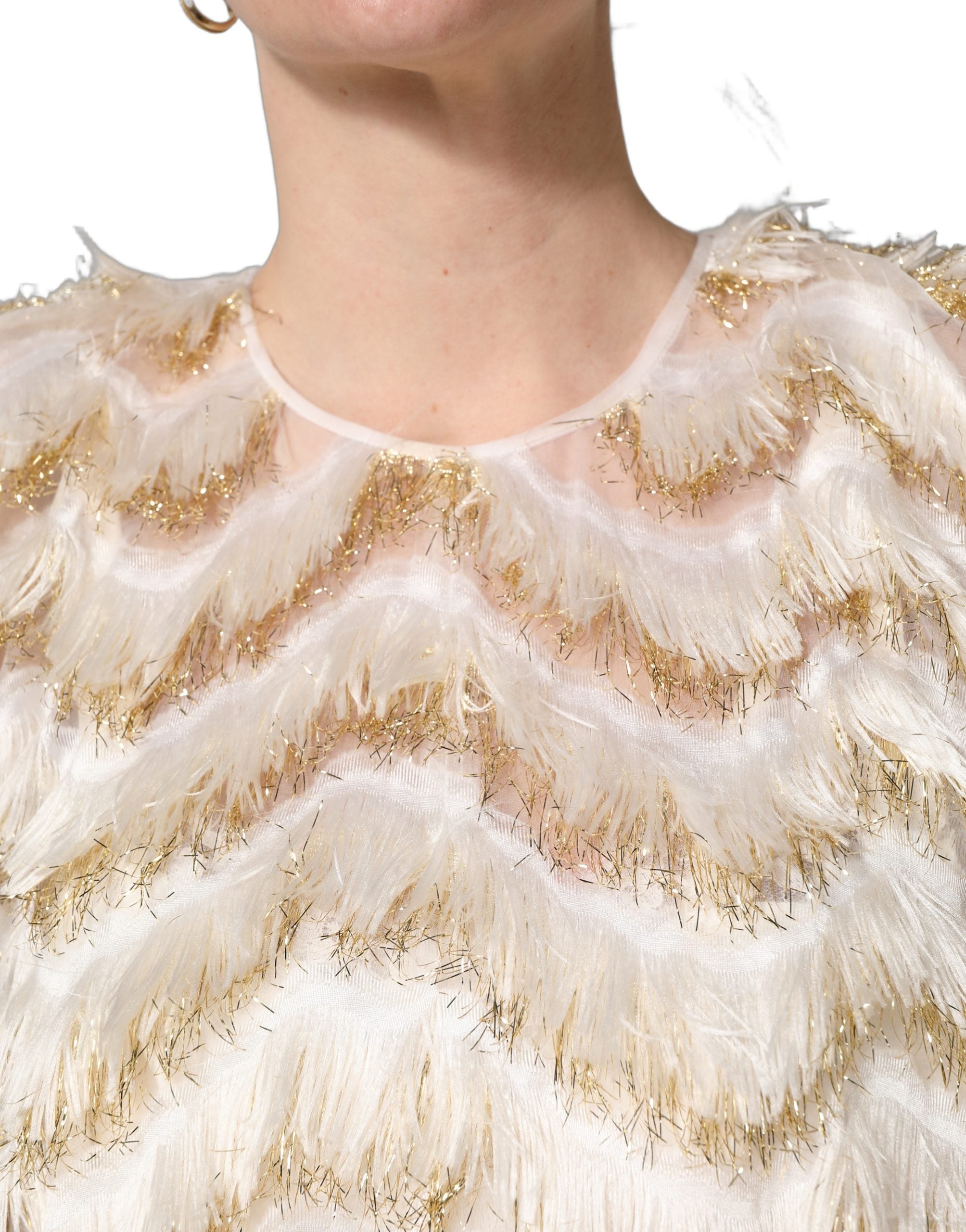 Dolce & Gabbana Ivory Fringe Layered Shift Midi Dress Dolce & Gabbana