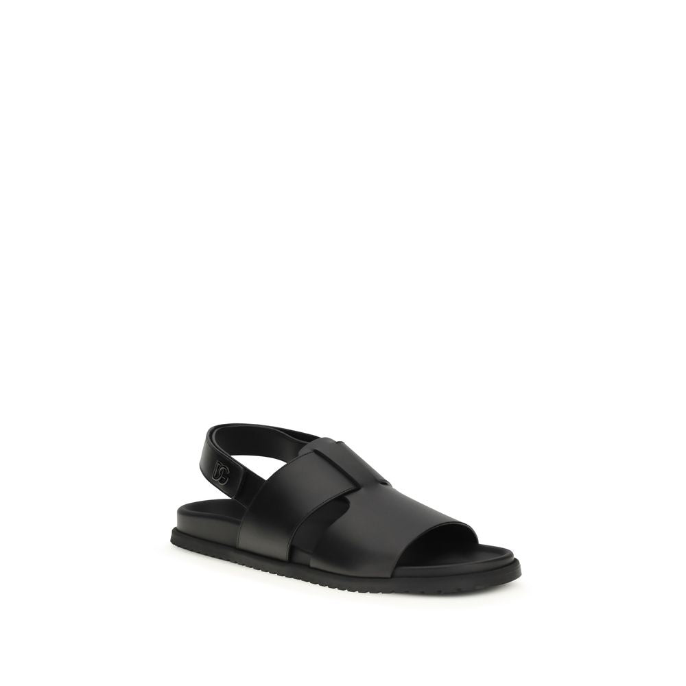 Dolce & Gabbana Black Calf Leather Bos Taurus Flat Sandals Dolce & Gabbana