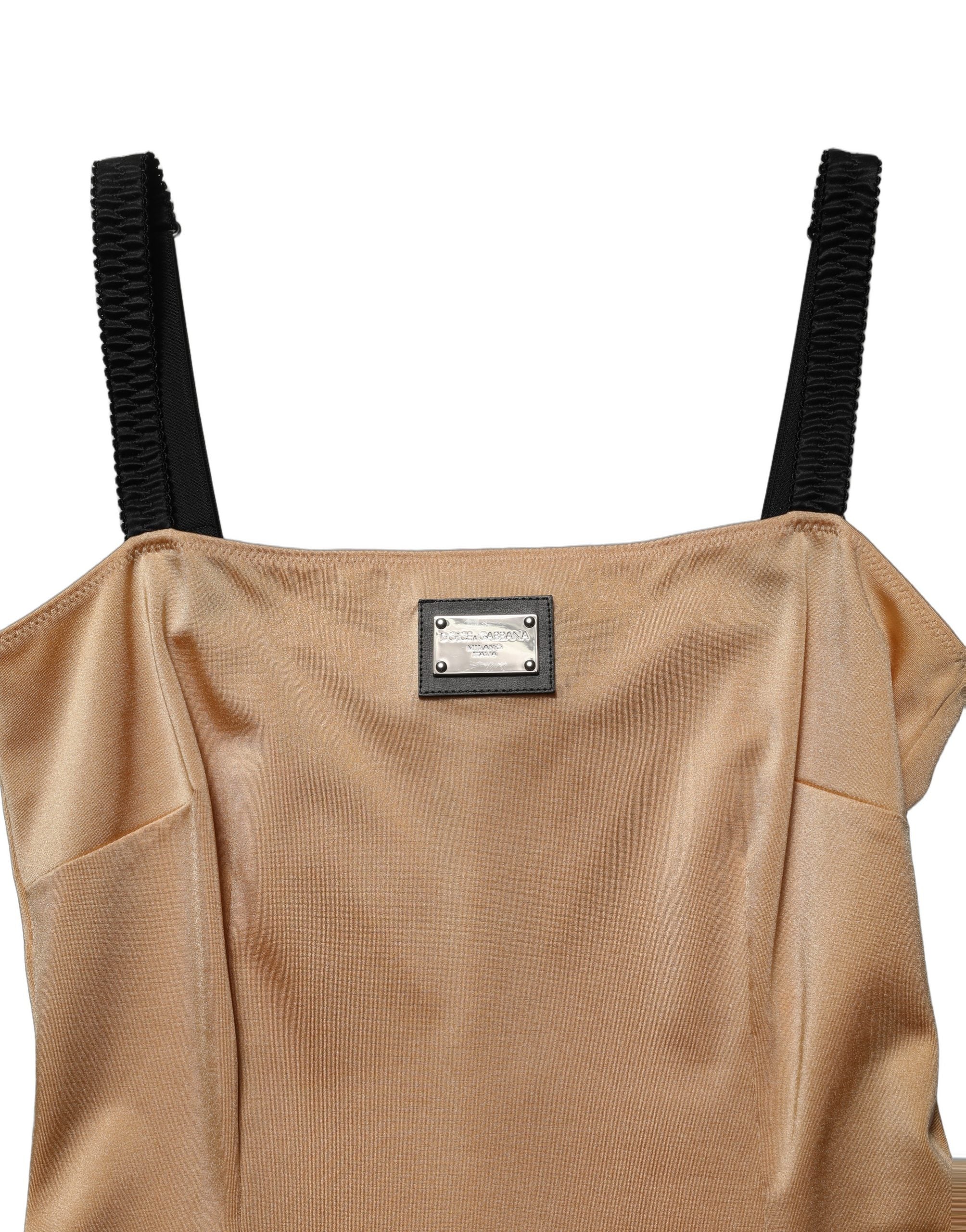 Dolce & Gabbana Brown Nylon Blend Cady Sleeveless Mini Dress Dolce & Gabbana