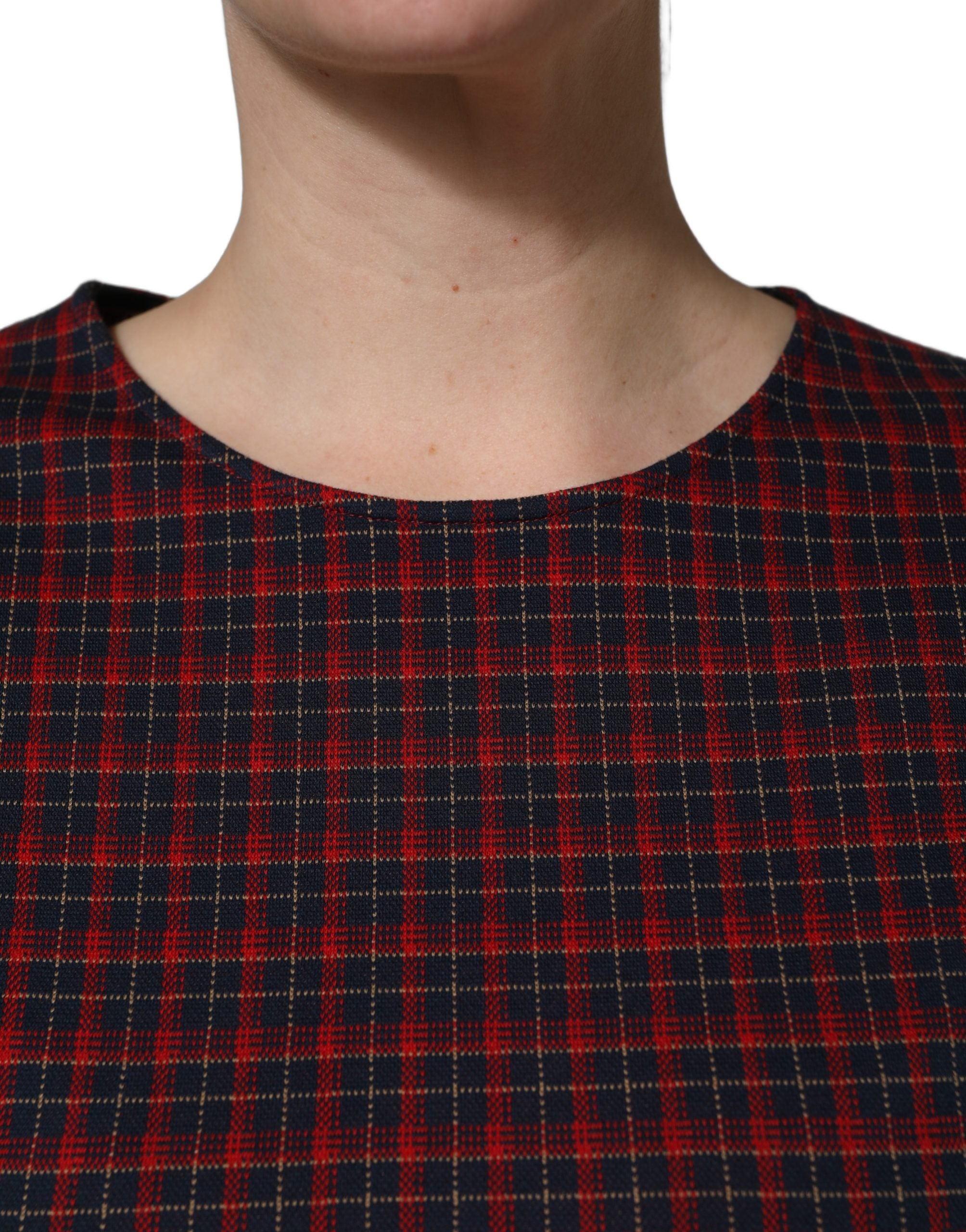Dolce & Gabbana Red Black Checkered ShortSleeve Sheath Dress Dolce & Gabbana