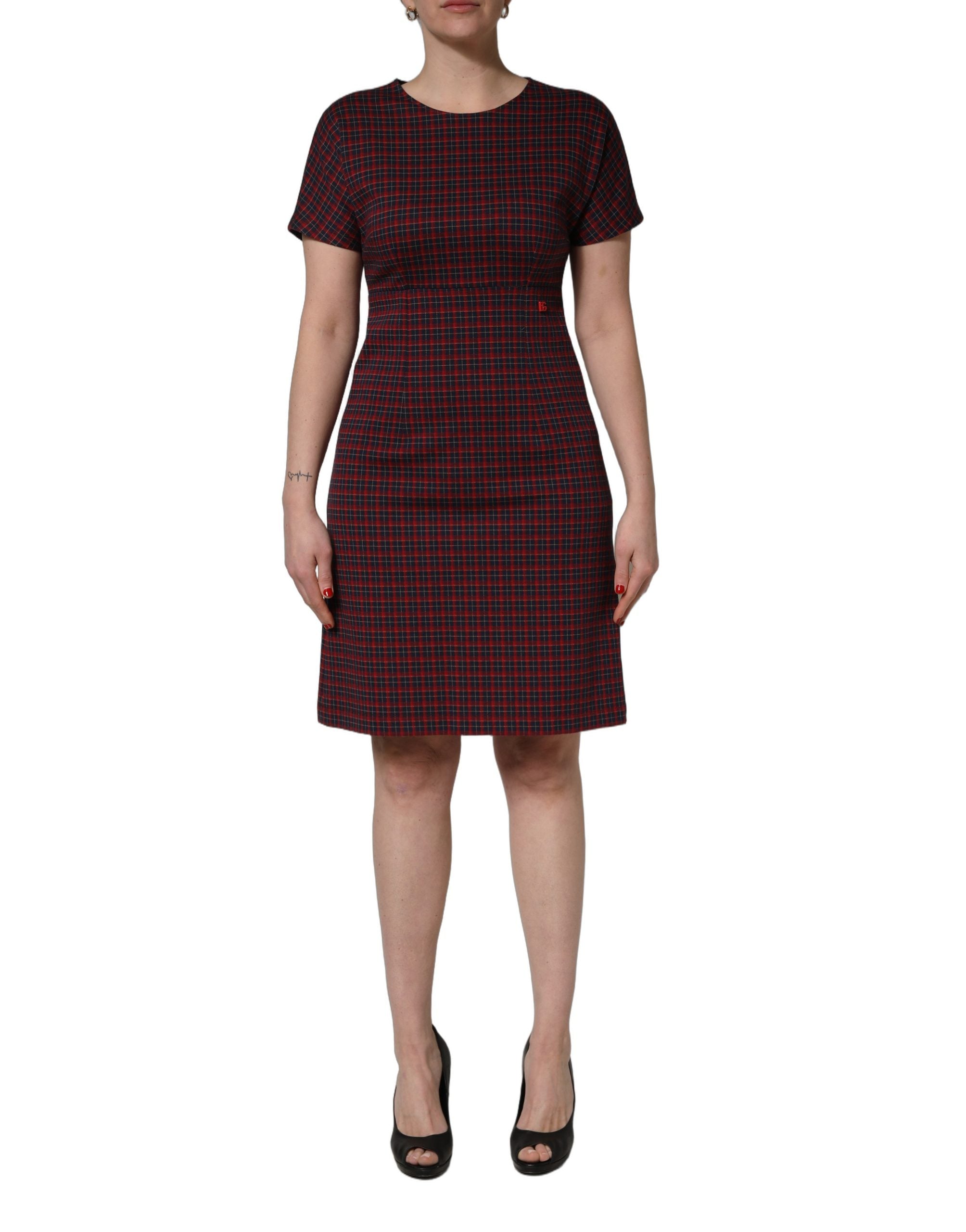 Dolce & Gabbana Red Black Checkered ShortSleeve Sheath Dress Dolce & Gabbana