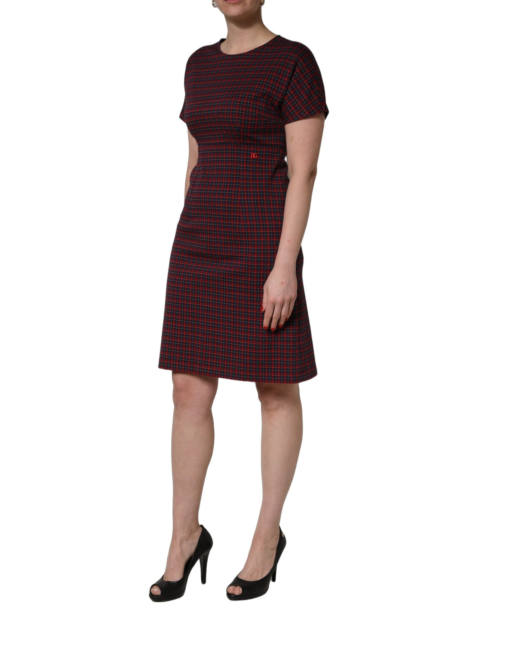 Dolce & Gabbana Red Black Checkered ShortSleeve Sheath Dress Dolce & Gabbana