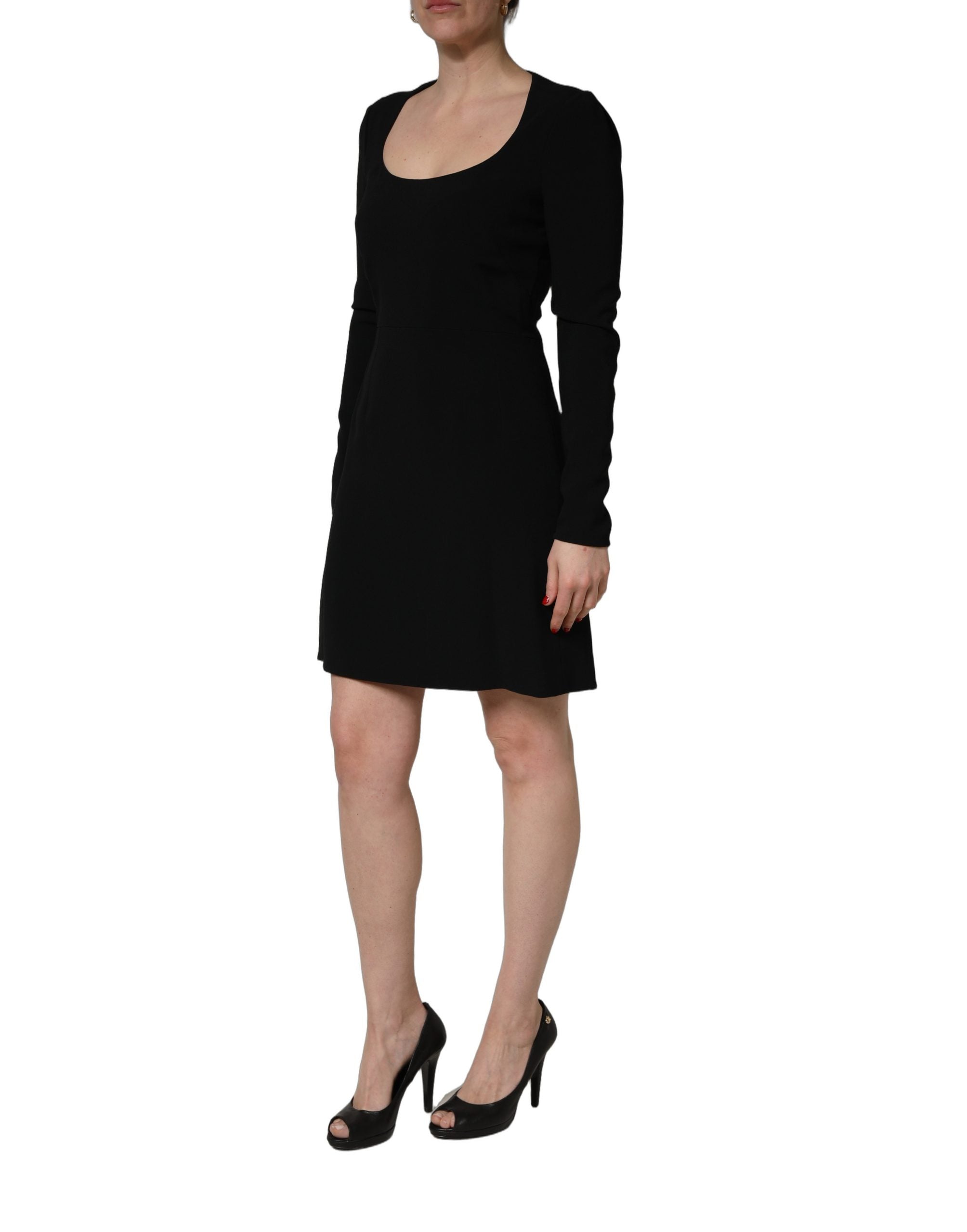 Roberto Cavalli Black Long Sleeves Scoop Neck Mini Dress Roberto Cavalli