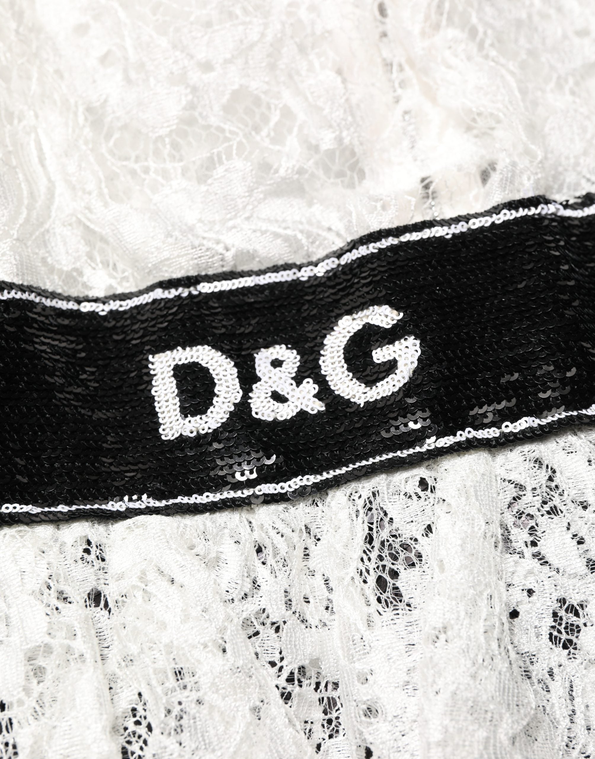 Dolce & Gabbana White Lace Top Embellished Black Skirt Dress Dolce & Gabbana