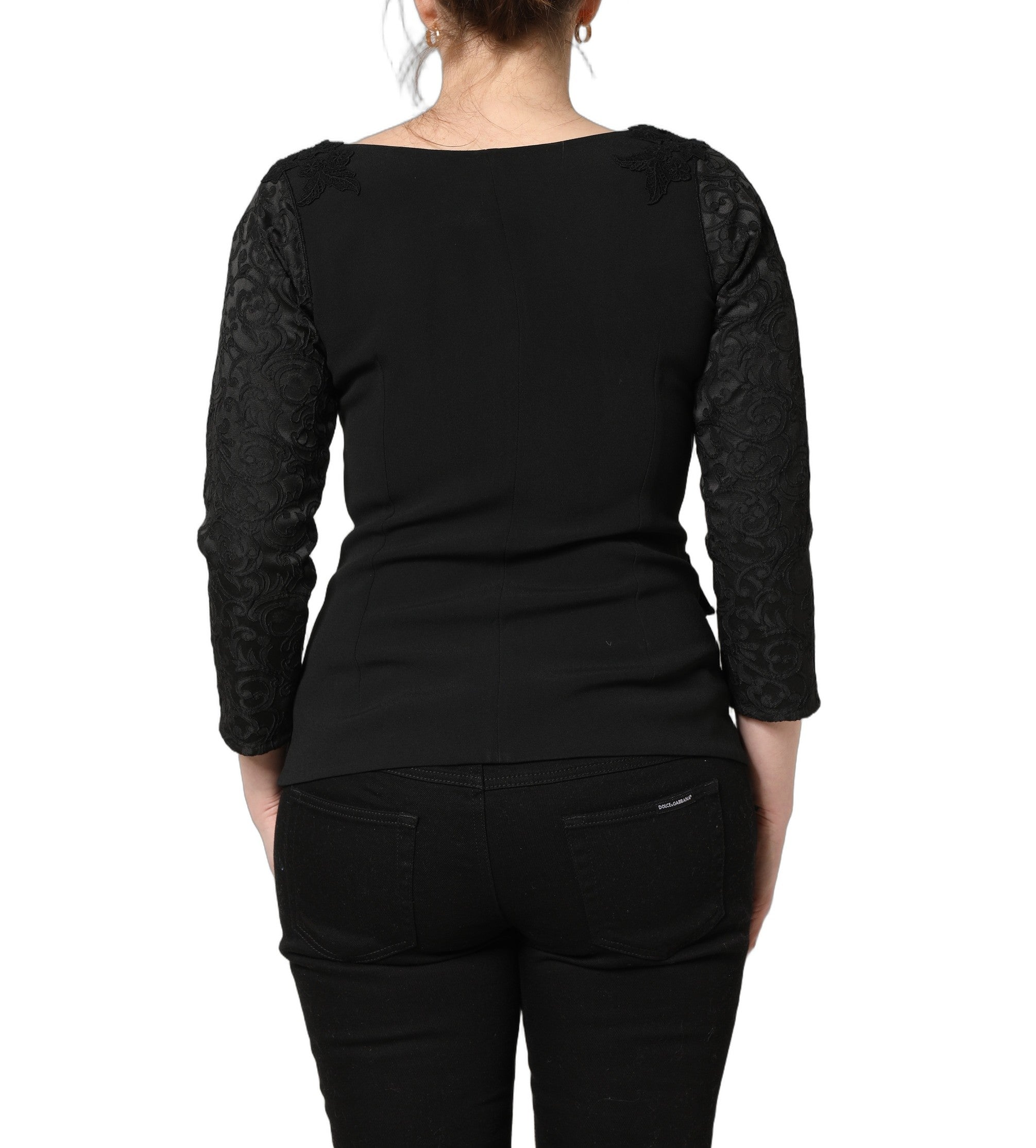 Dolce & Gabbana Black Button Fastening Lace Trimmed Blazer Jacket Dolce & Gabbana
