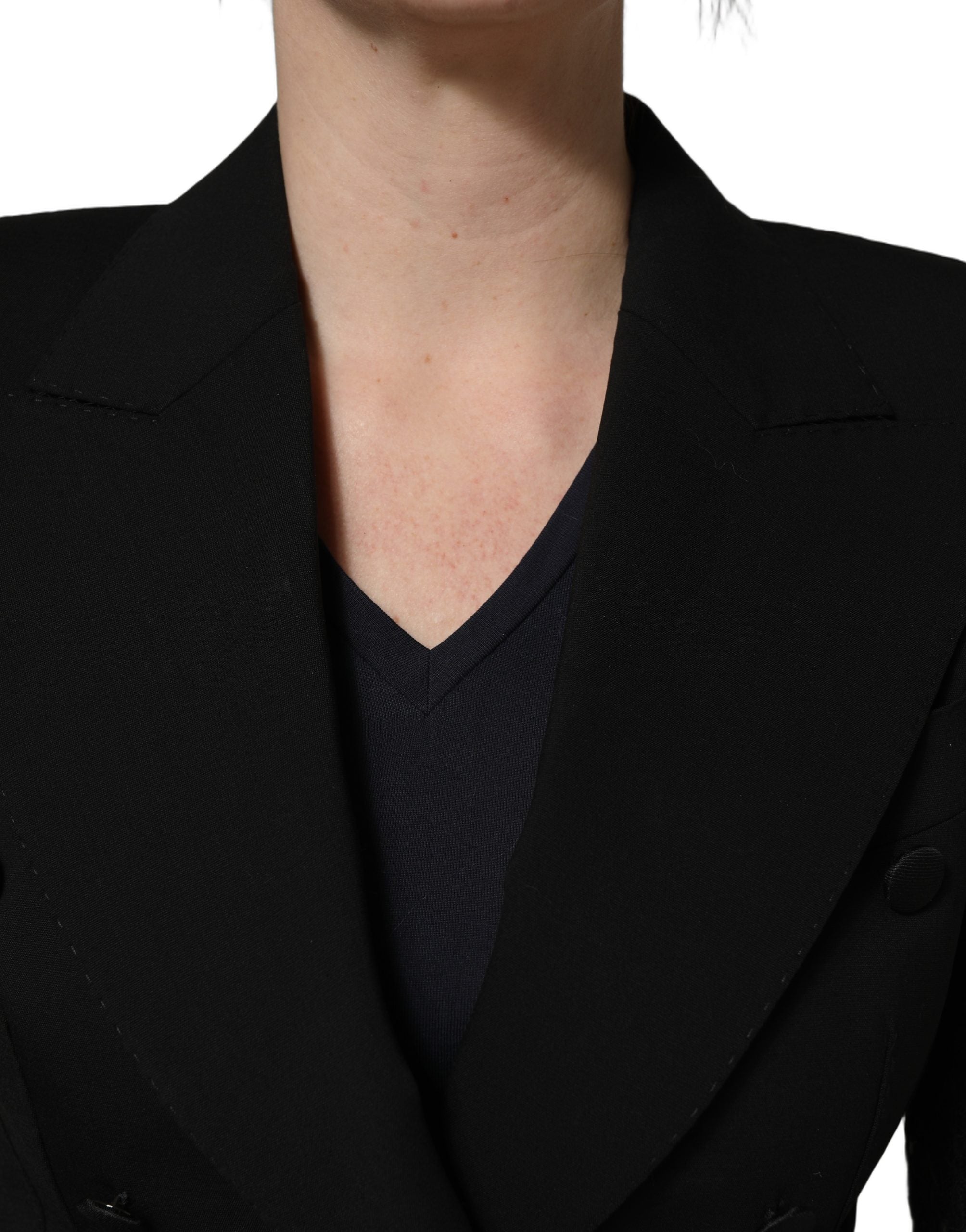 Dolce & Gabbana Black Wool DoubleBreasted Lace Sleeve Jacket Dolce & Gabbana