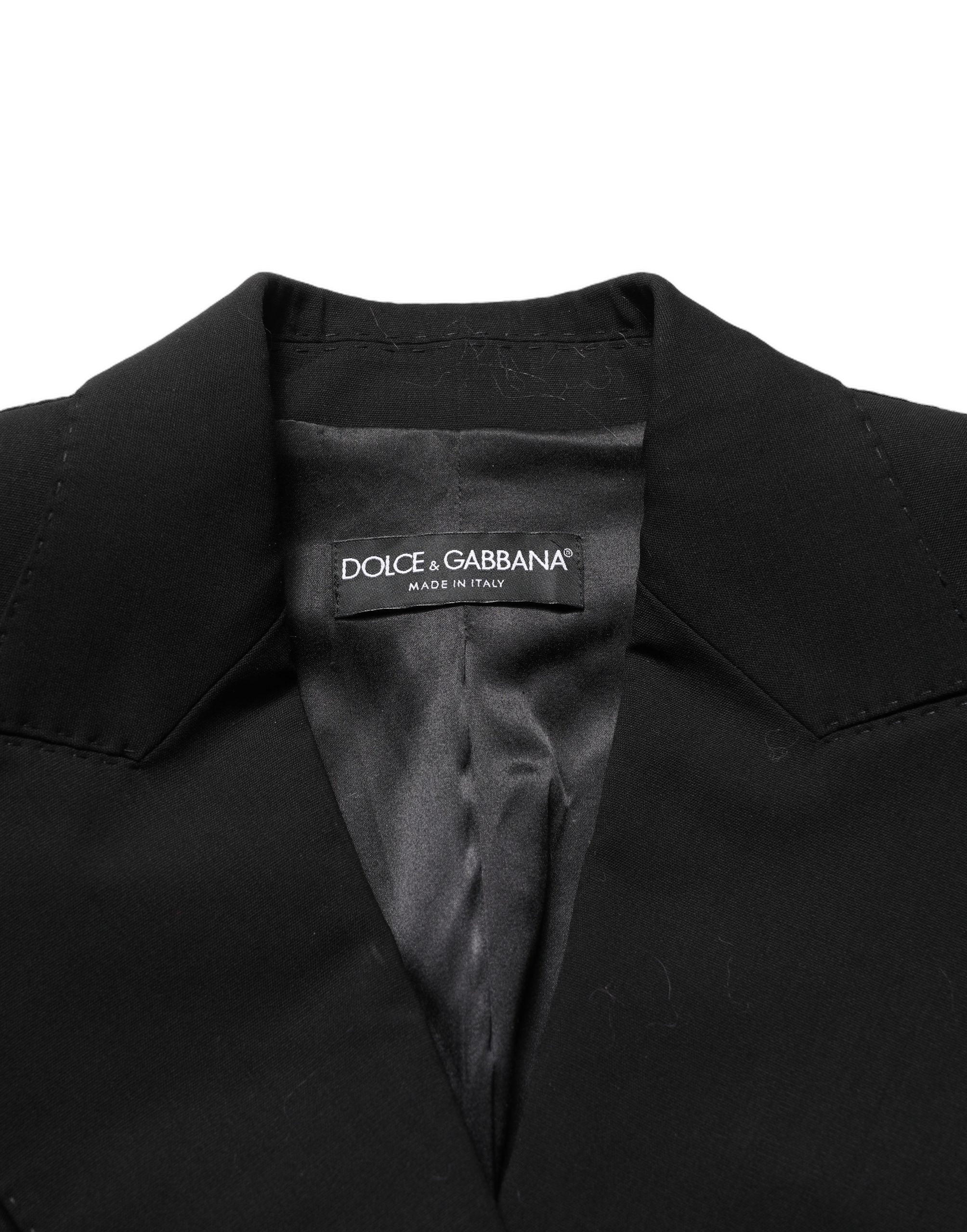 Dolce & Gabbana Black Wool DoubleBreasted Lace Sleeve Jacket Dolce & Gabbana
