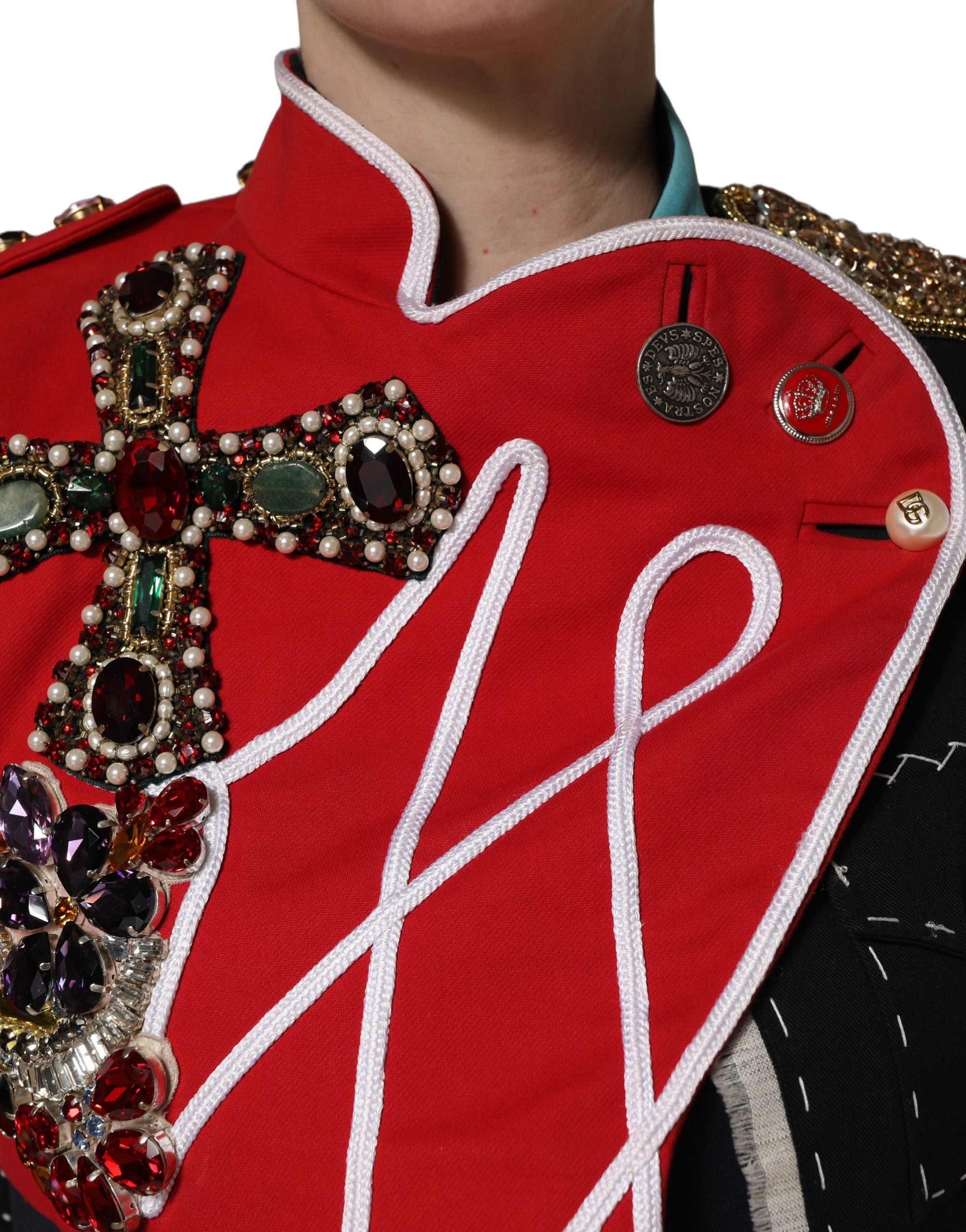 Dolce & Gabbana Multicolor Asymmetrical Ornate Jewel Cropped Jacket Dolce & Gabbana