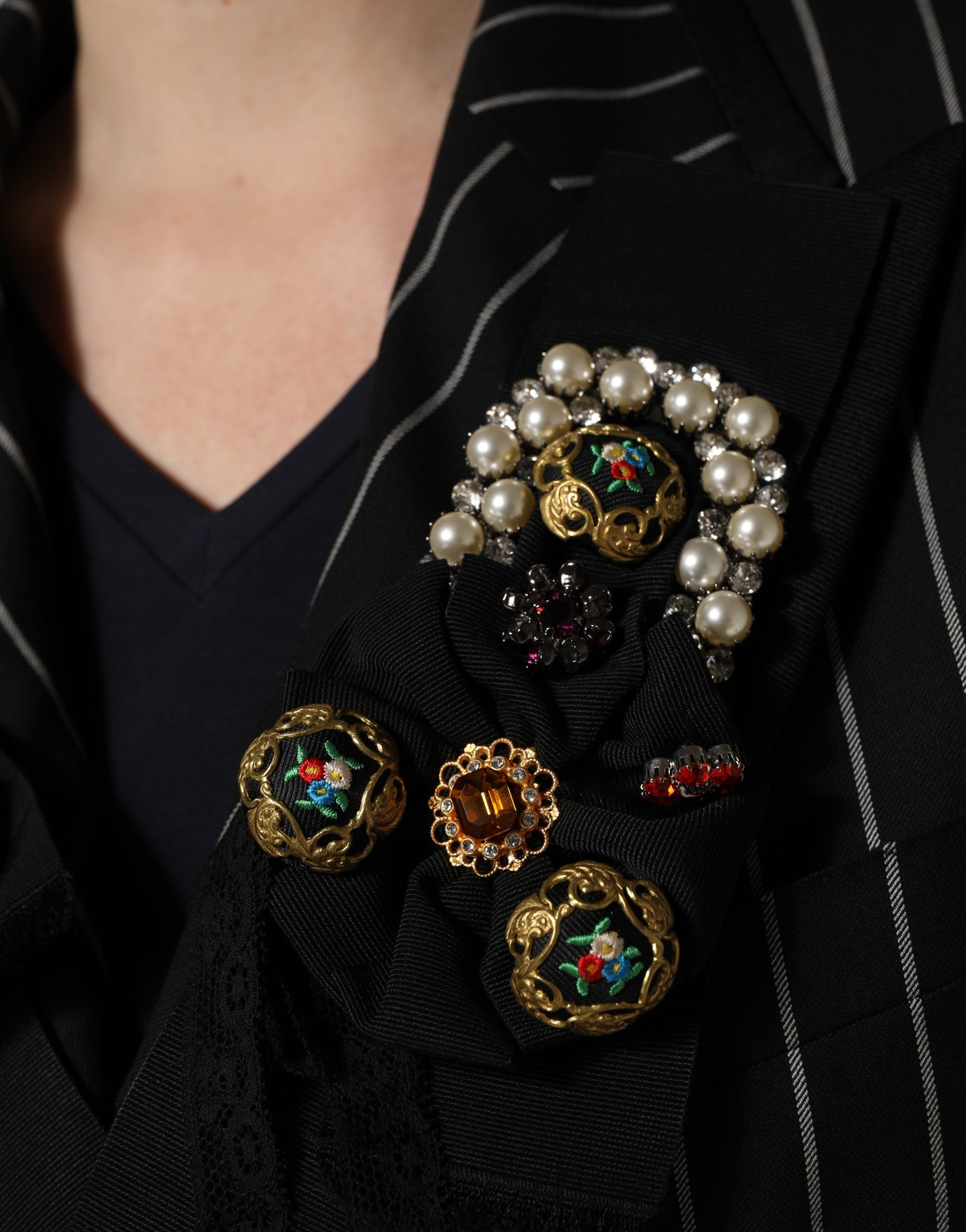 Dolce & Gabbana Black Stripe Double-Breasted Blazer Jacket Dolce & Gabbana