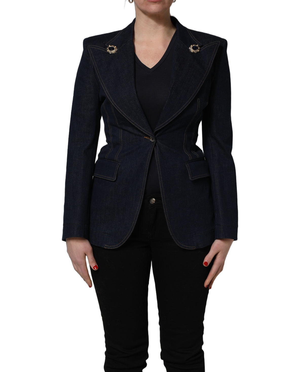Dolce & Gabbana Blue Single-Breasted Denim Blazer Jacket