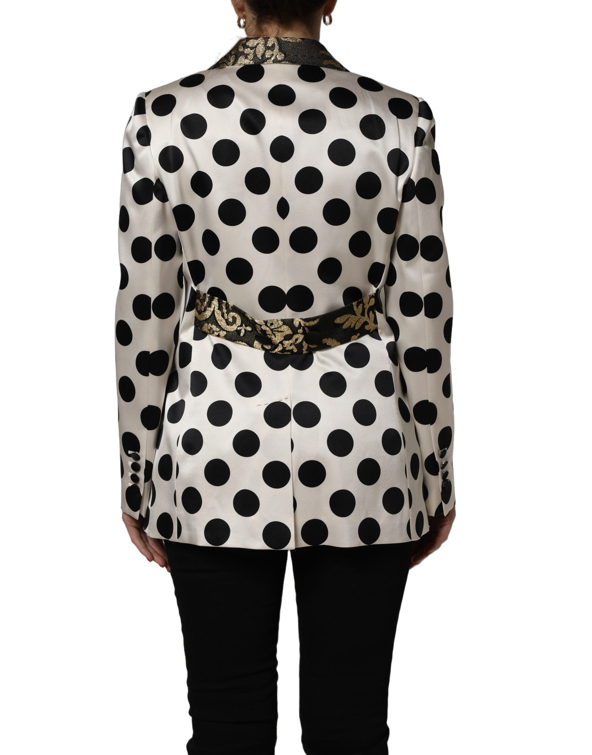 Dolce & Gabbana White Brocade Polka-Dot Print Blazer Jacket Dolce & Gabbana
