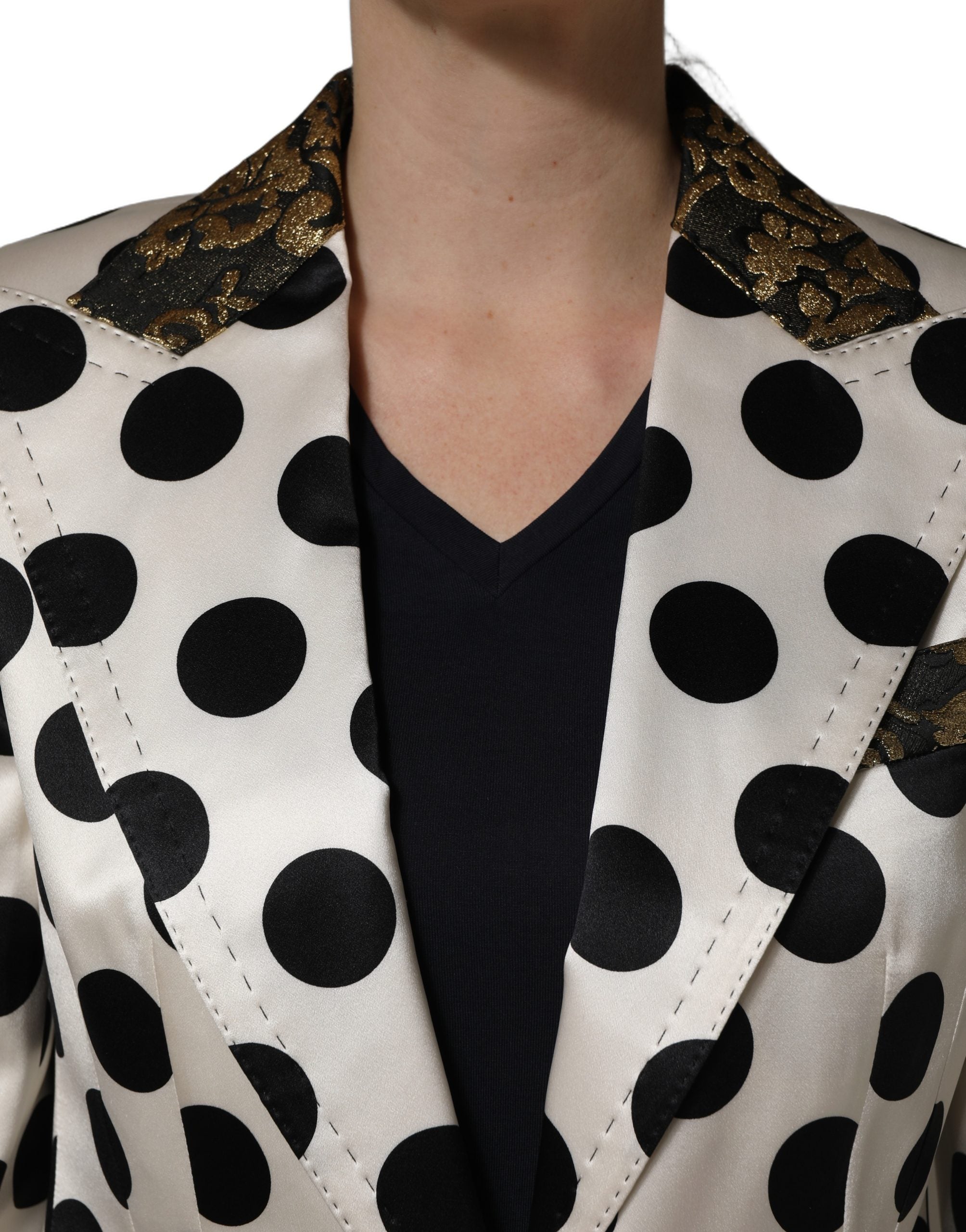 Dolce & Gabbana White Brocade Polka-Dot Print Blazer Jacket Dolce & Gabbana