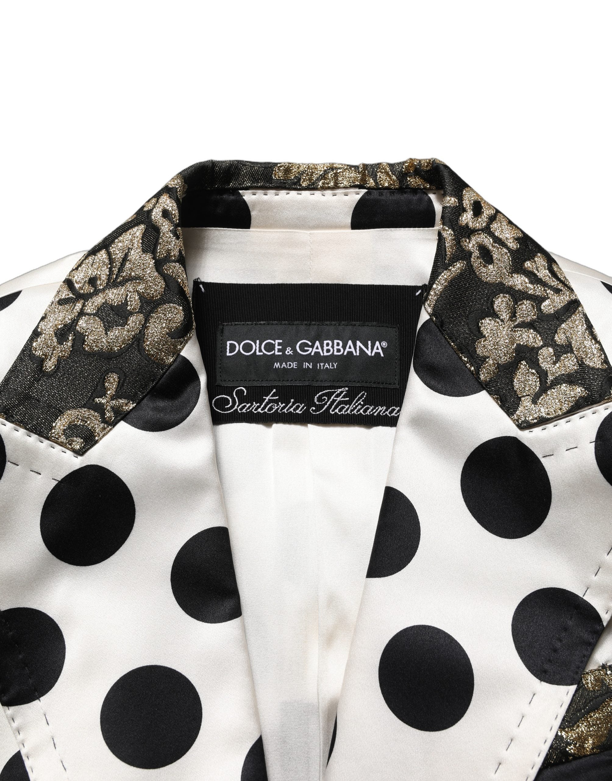 Dolce & Gabbana White Brocade Polka-Dot Print Blazer Jacket Dolce & Gabbana