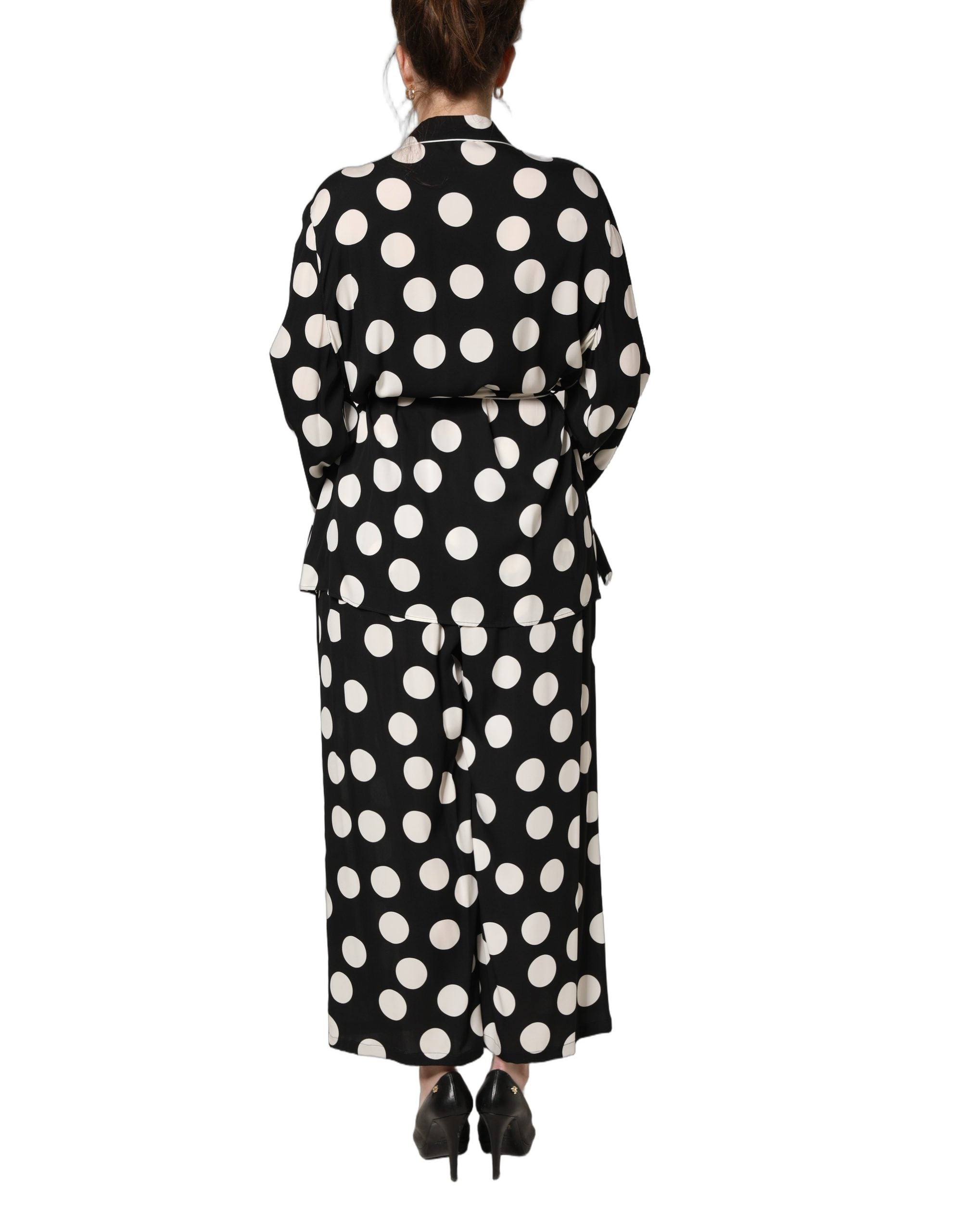Dolce & Gabbana Black White Polka Dot Pajama 2 Piece Set Sleepwear Dolce & Gabbana