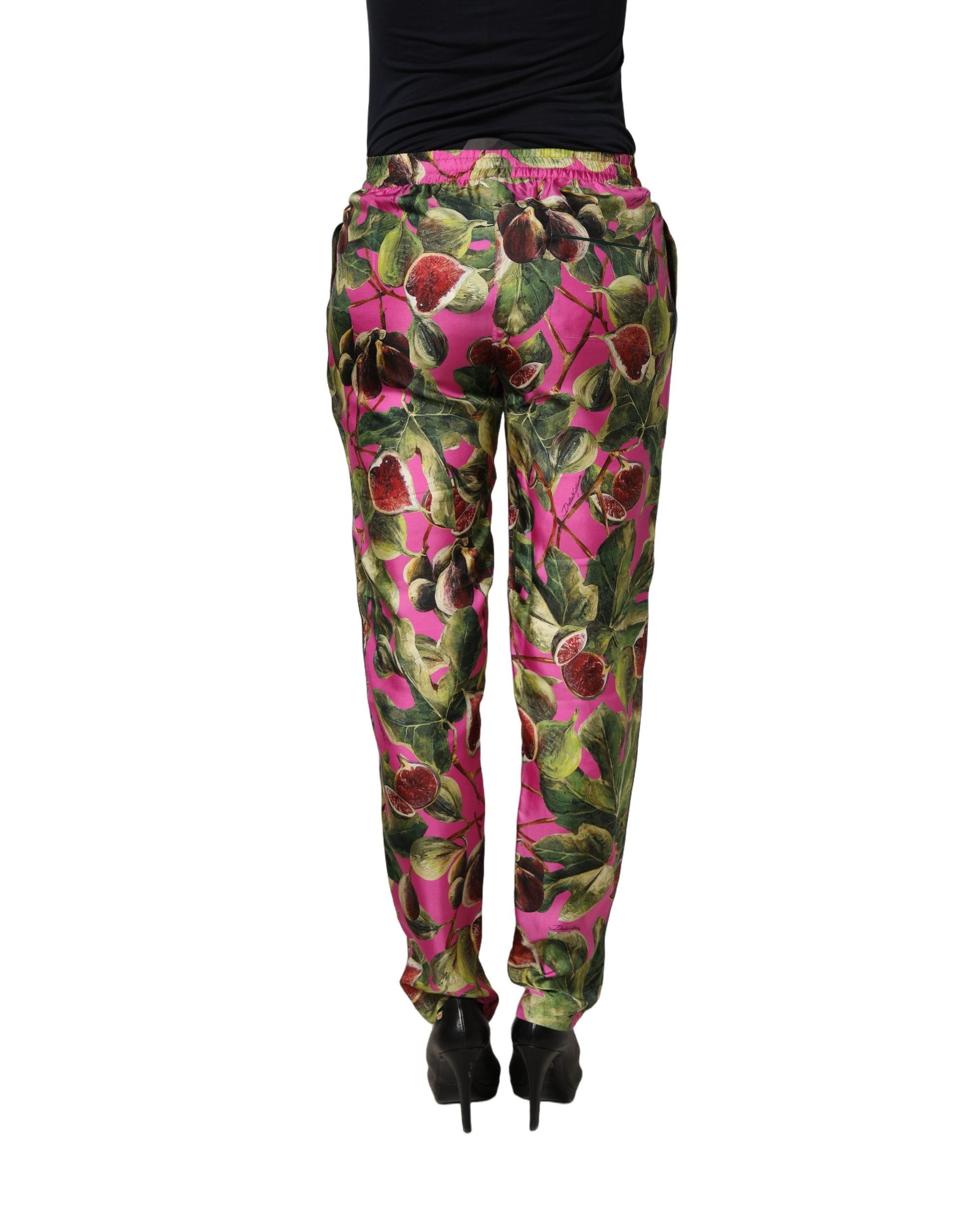 Dolce & Gabbana Fuchsia Fig Fruit Leaf Tapered Trouser Pants Dolce & Gabbana