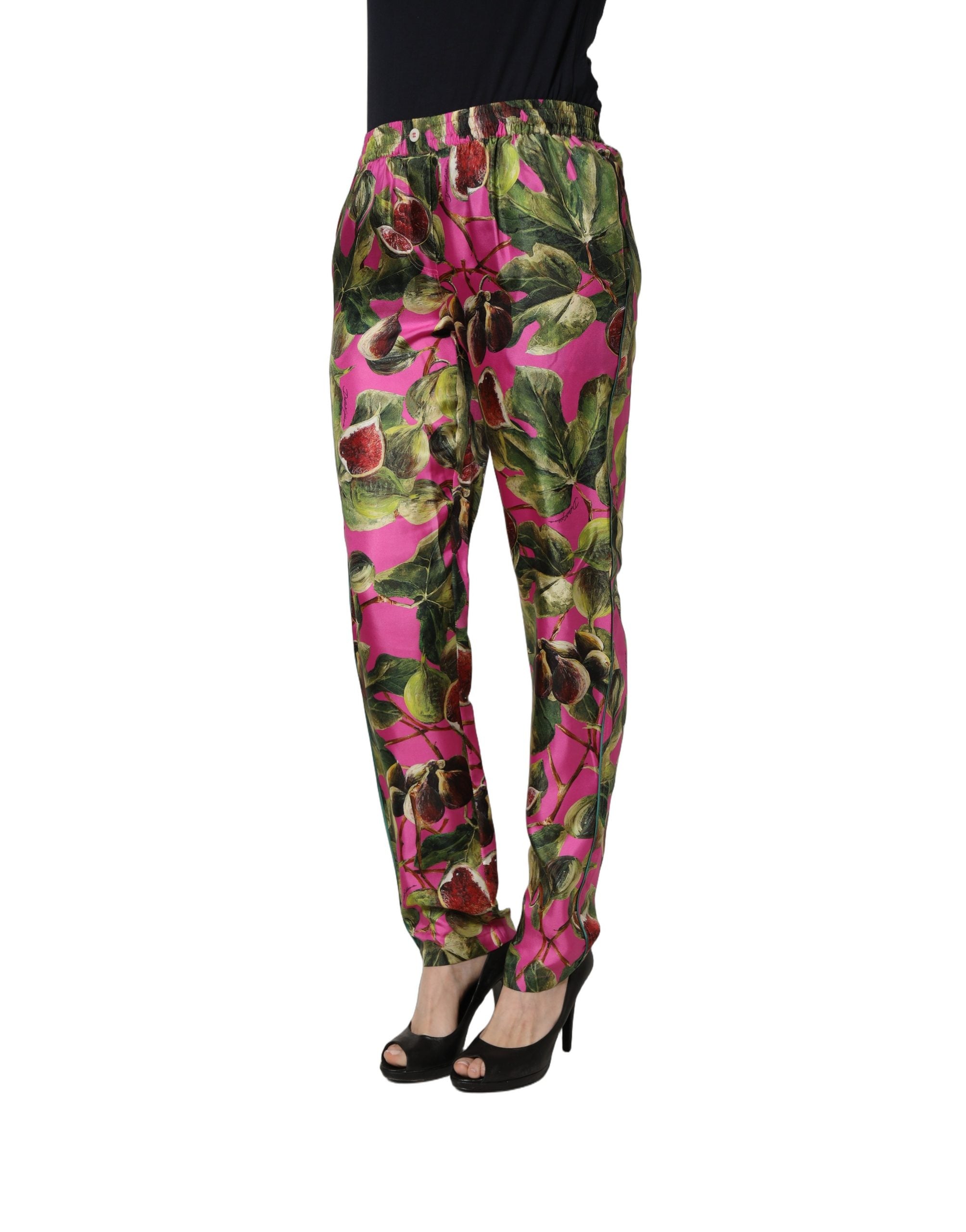 Dolce & Gabbana Fuchsia Fig Fruit Leaf Tapered Trouser Pants Dolce & Gabbana