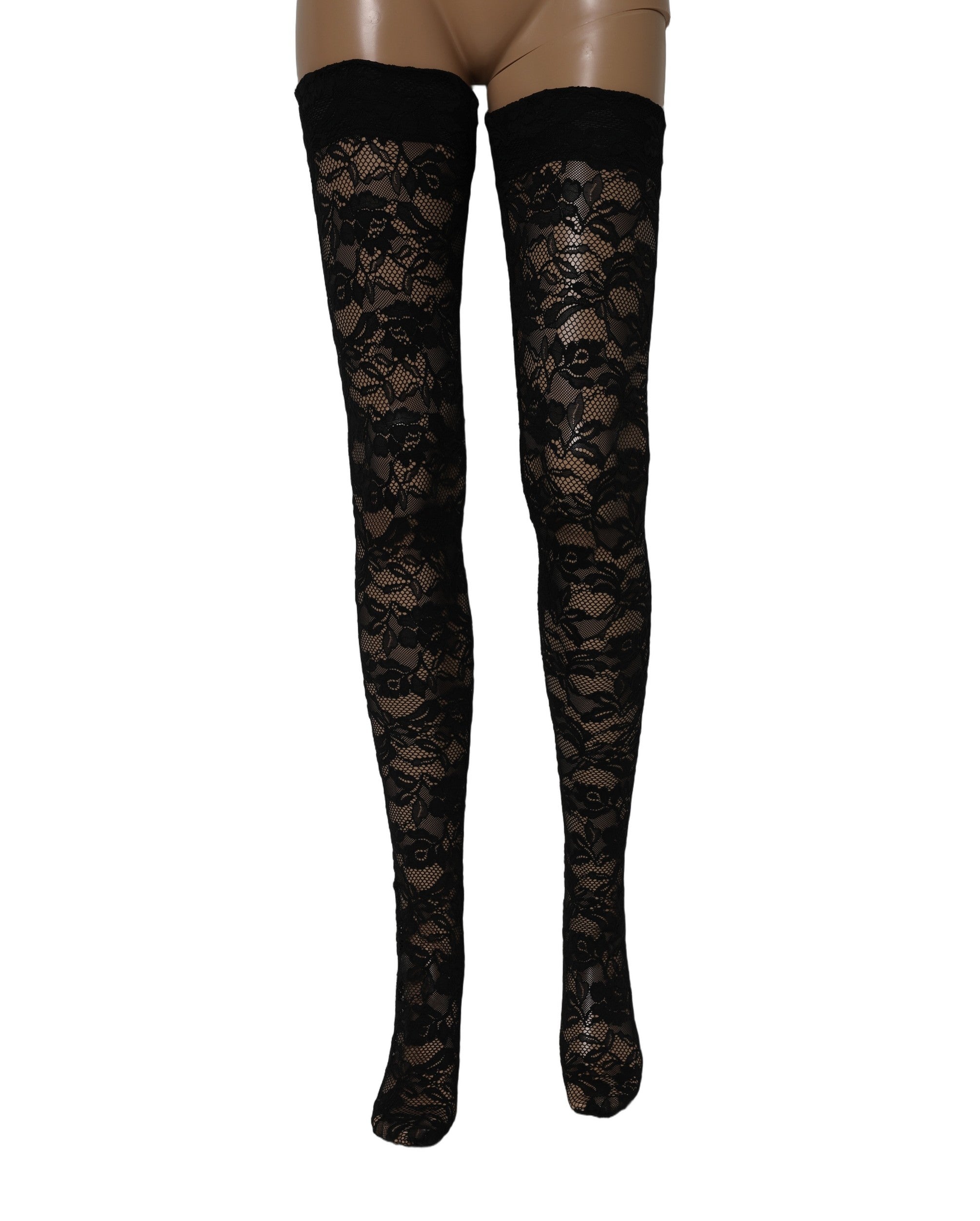 Dolce & Gabbana Black Floral Lace Thigh High Stockings Socks Dolce & Gabbana