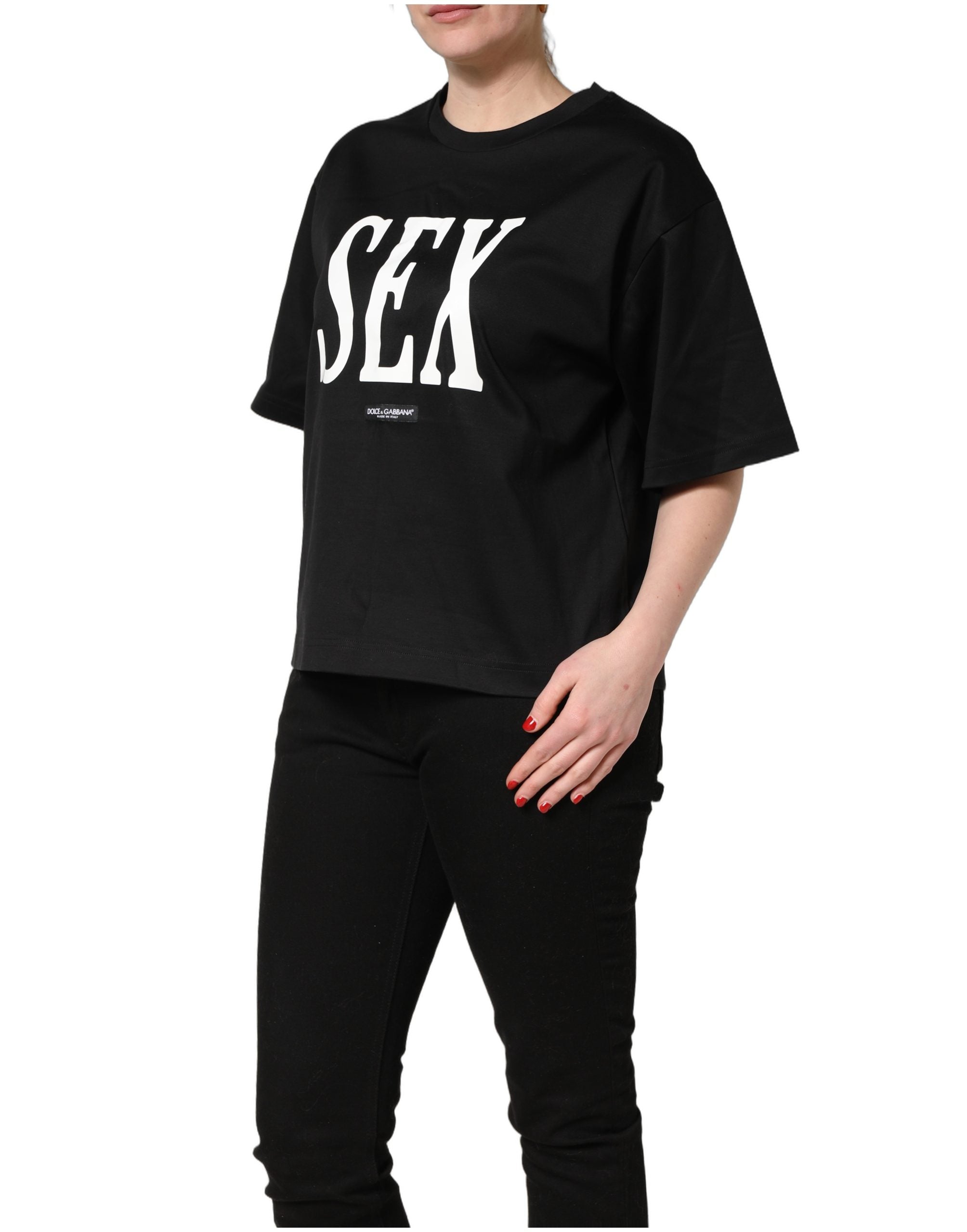 Dolce & Gabbana Black Jersey Graphic Short Sleeve Crew Neck T-shirt Dolce & Gabbana