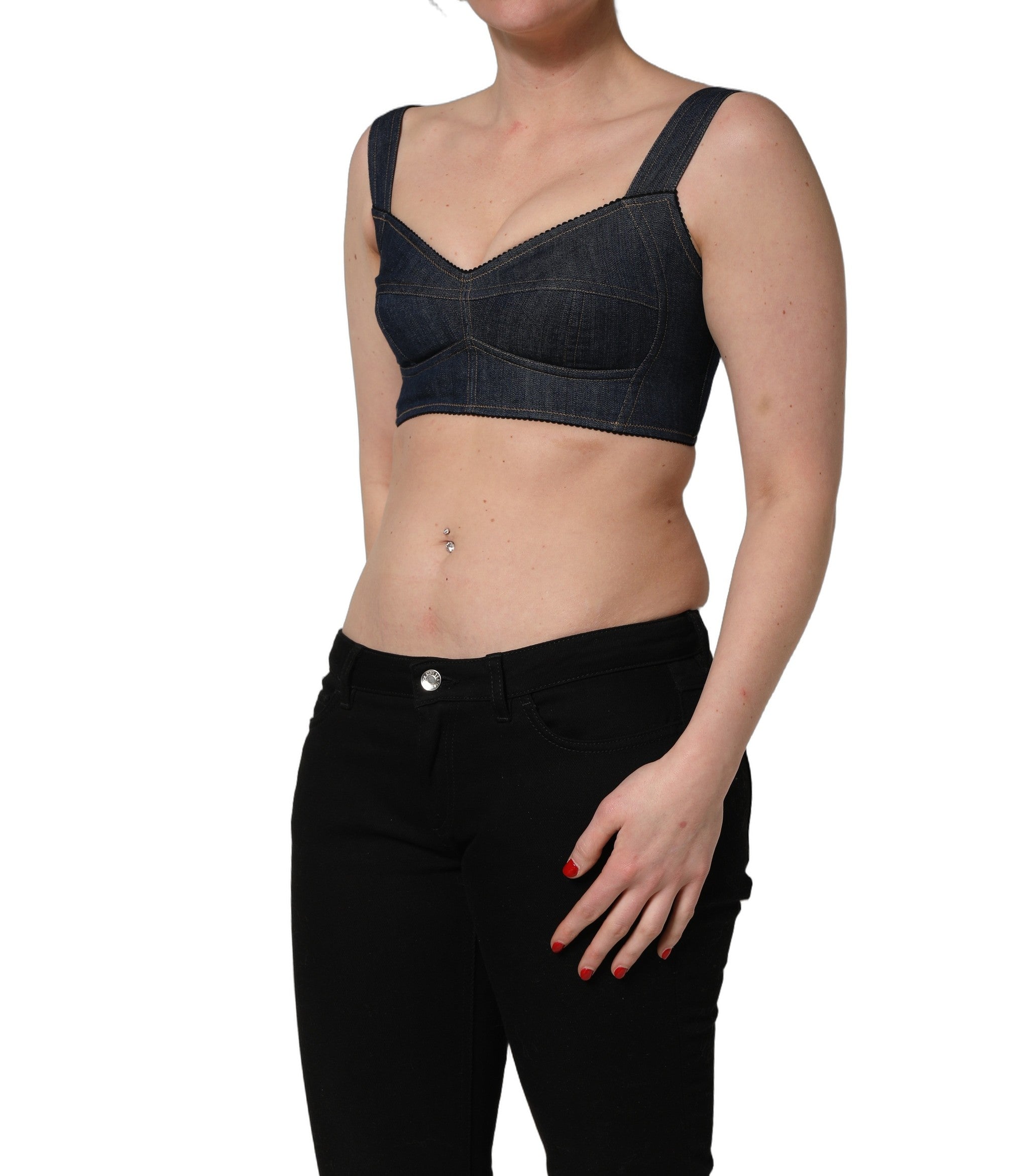Dolce & Gabbana Black Denim Corset Bralette Cotton Cropped Top Dolce & Gabbana