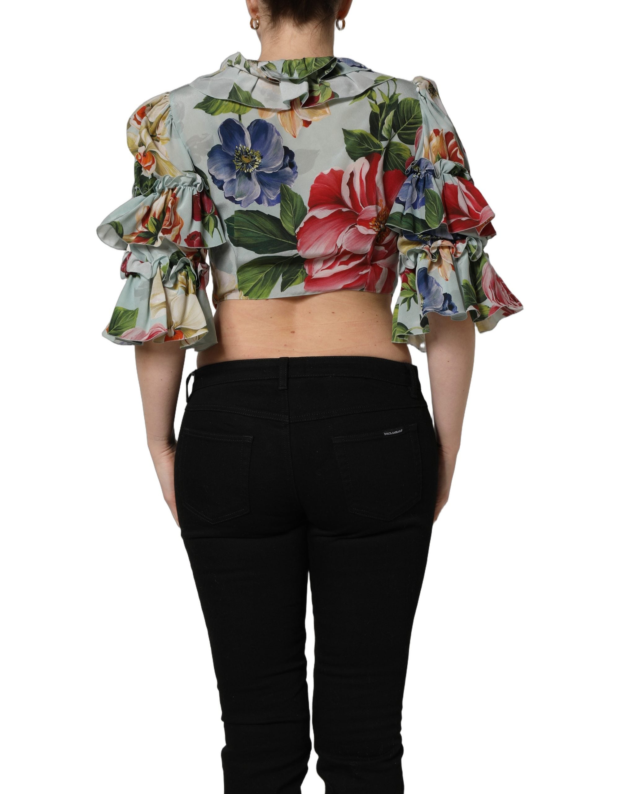 Dolce & Gabbana Multicolor Floral Silk Cropped Shirt Top Dolce & Gabbana