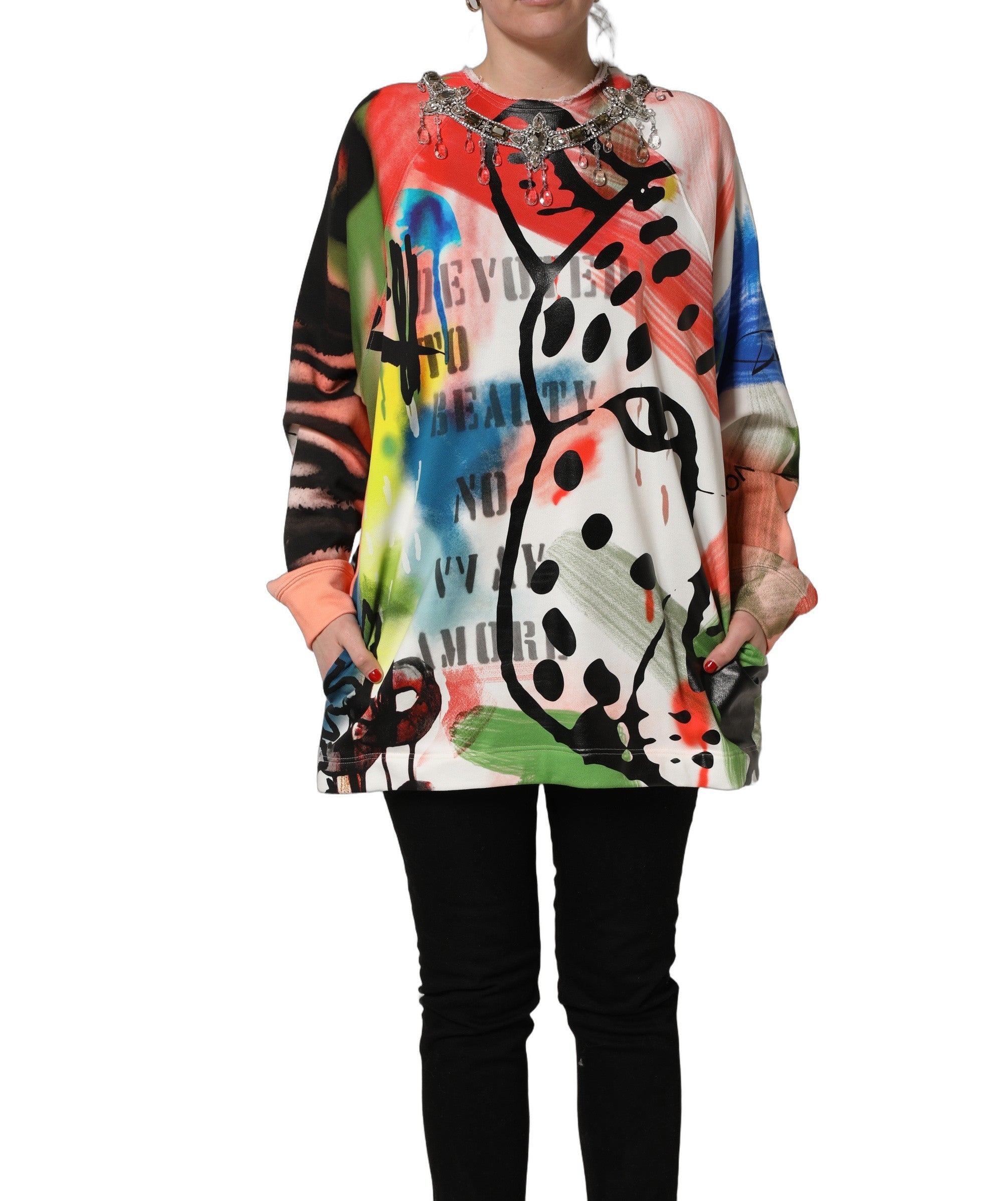 Dolce & Gabbana Multicolor Embellished Graffiti Sweatshirt Dolce & Gabbana