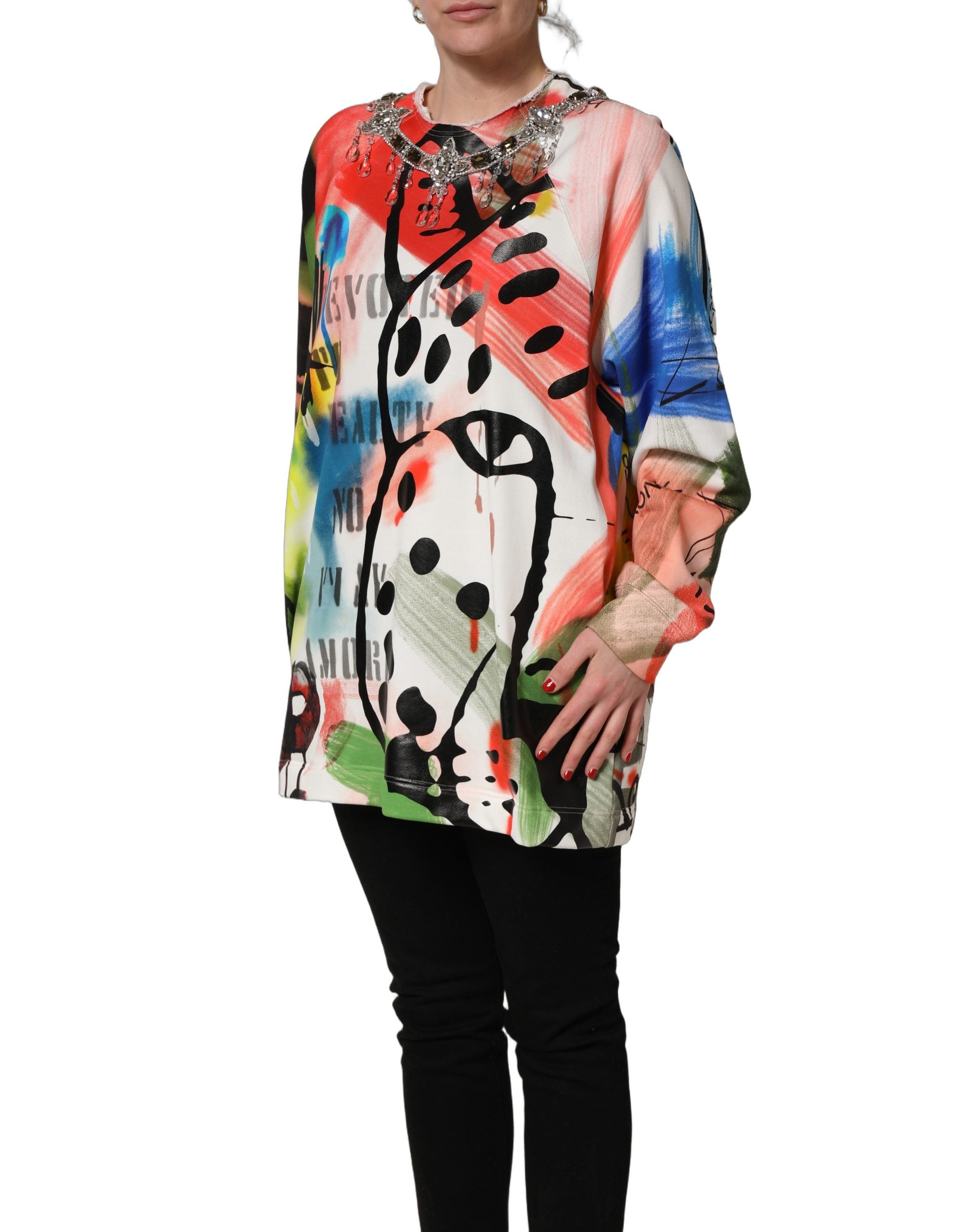 Dolce & Gabbana Multicolor Embellished Graffiti Sweatshirt Dolce & Gabbana