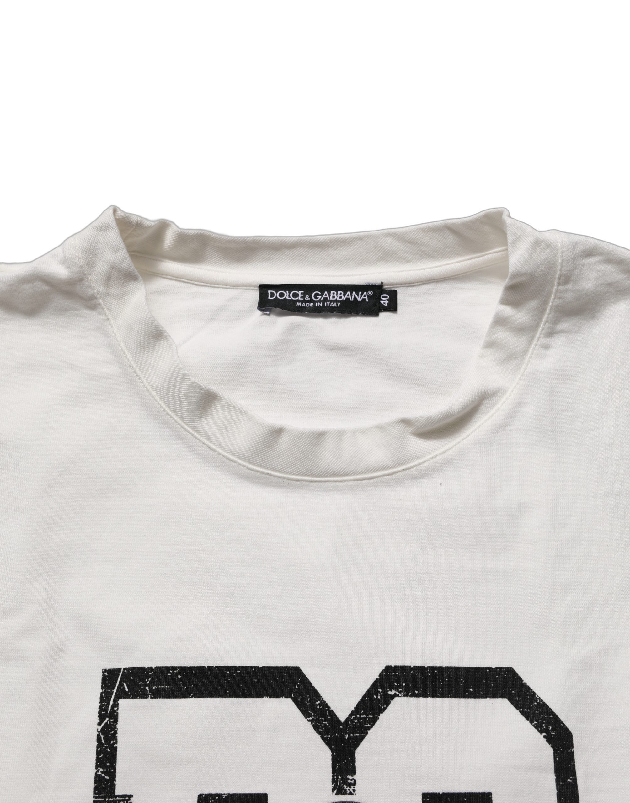 Dolce & Gabbana White Cotton DG Logo Print Cropped Jersey Top Dolce & Gabbana