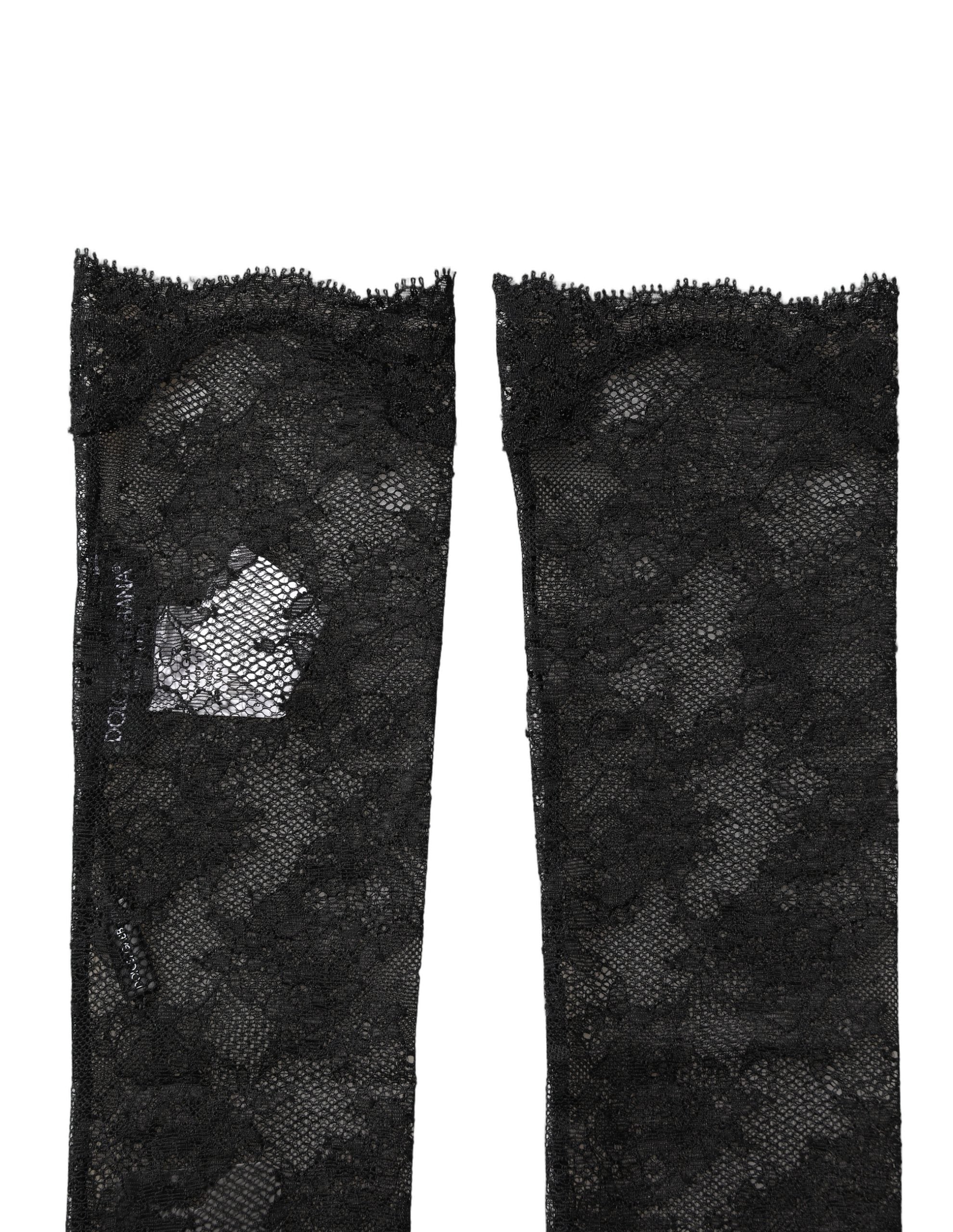 Dolce & Gabbana Black Floral Lace Nylon Stretch Knee Socks Dolce & Gabbana