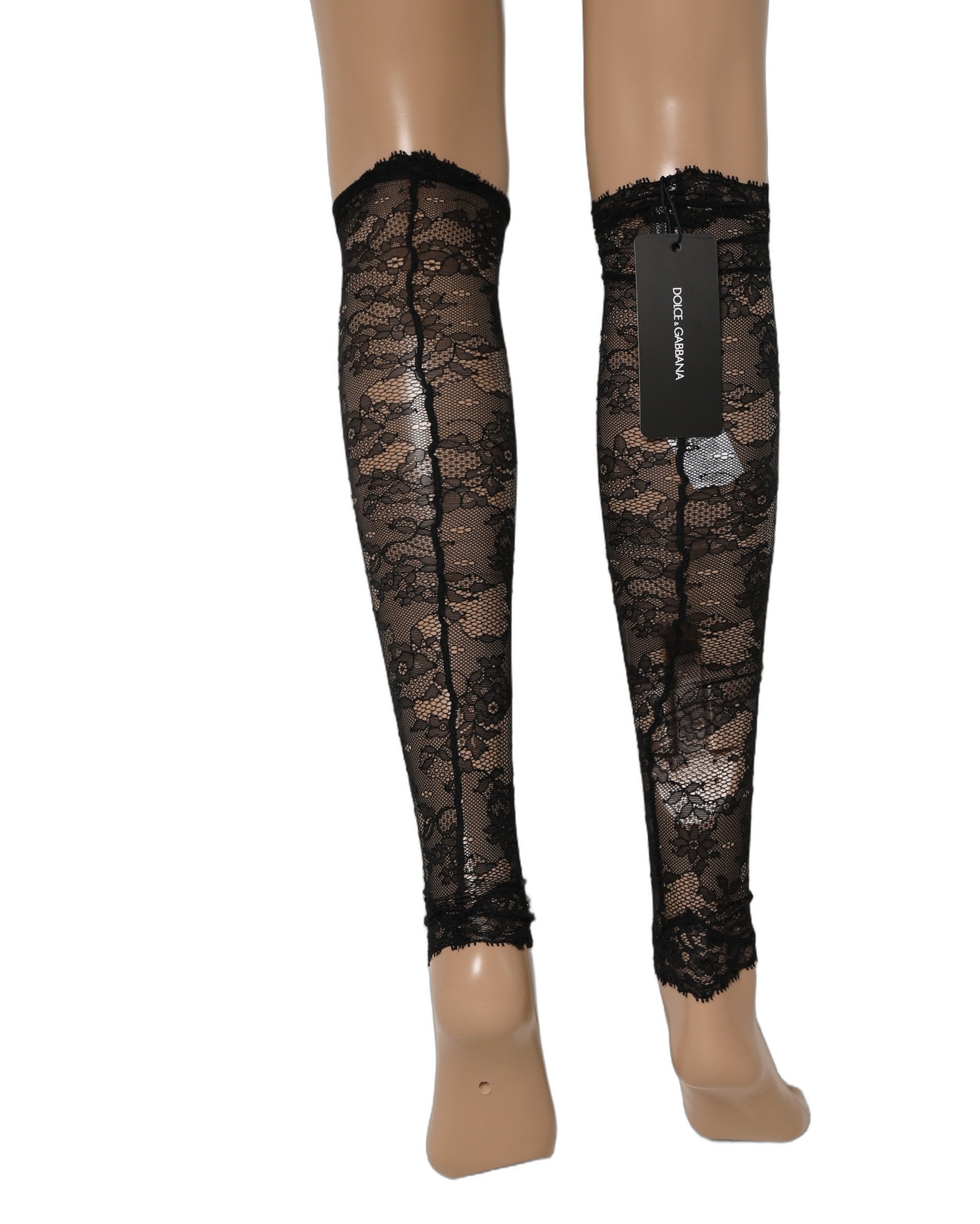 Dolce & Gabbana Black Floral Lace Nylon Stretch Knee Socks Dolce & Gabbana