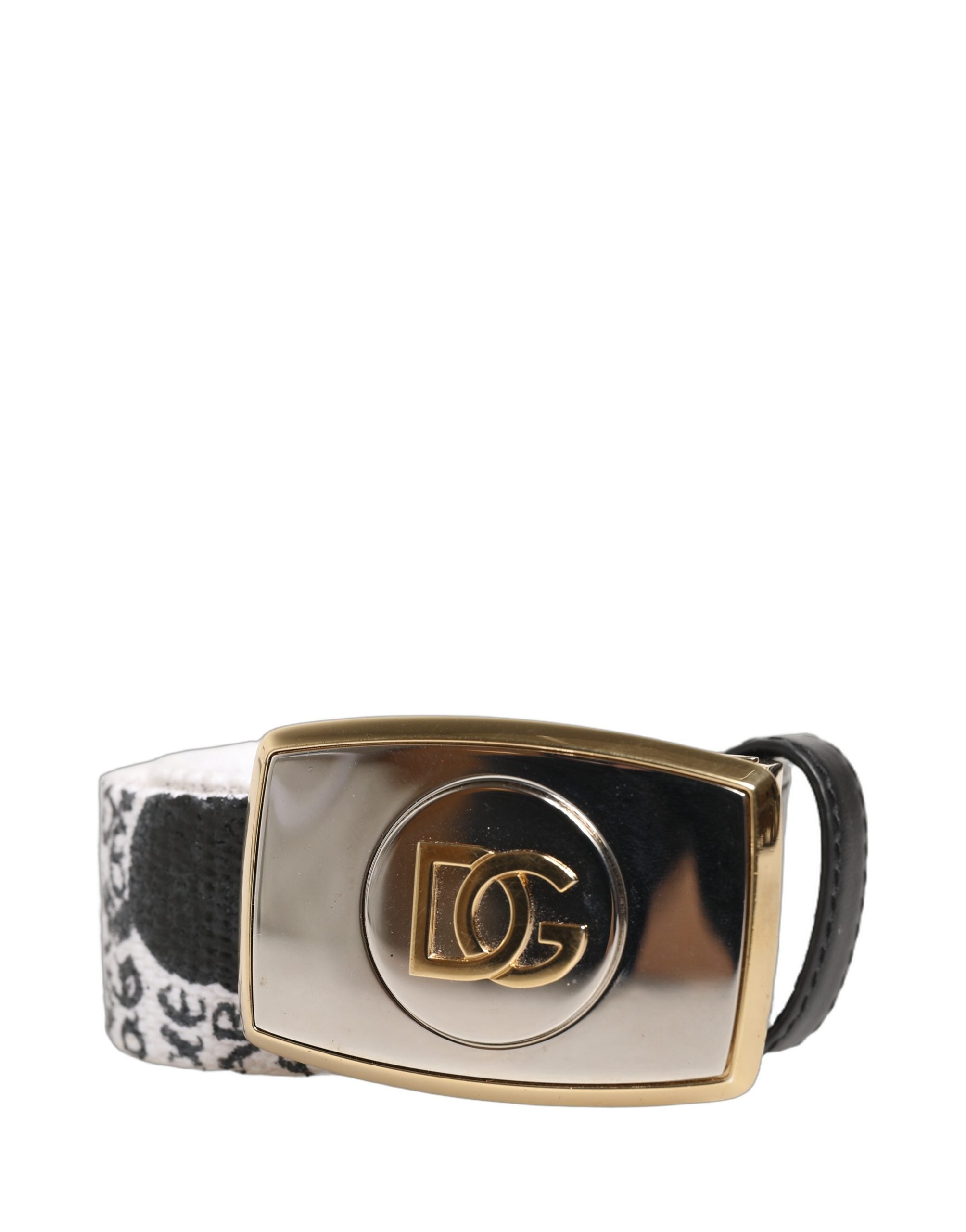 Dolce & Gabbana White Graffiti Print Gold Metal Buckle Belt Dolce & Gabbana