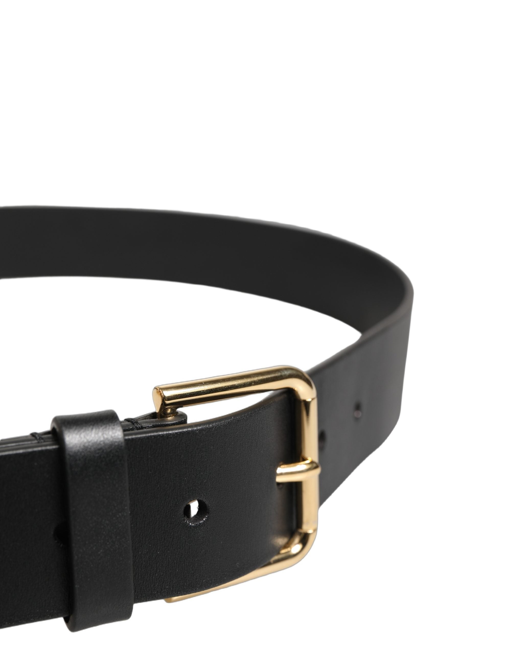 Dolce & Gabbana Black Calf Leather Gold Metal Buckle Men Belt Dolce & Gabbana