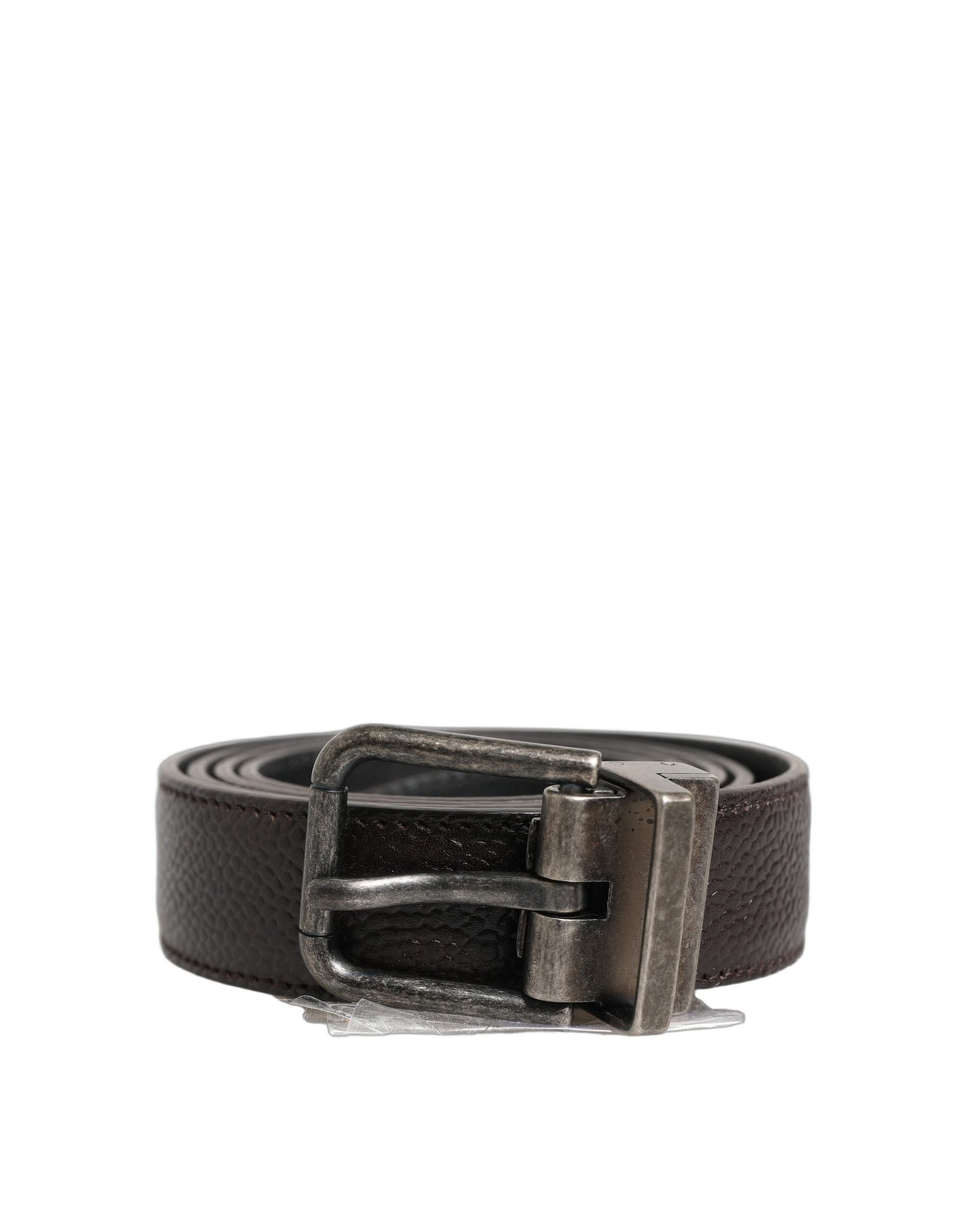 Dolce & Gabbana Brown Calf Leather Vintage Style Silver Buckle Belt Dolce & Gabbana