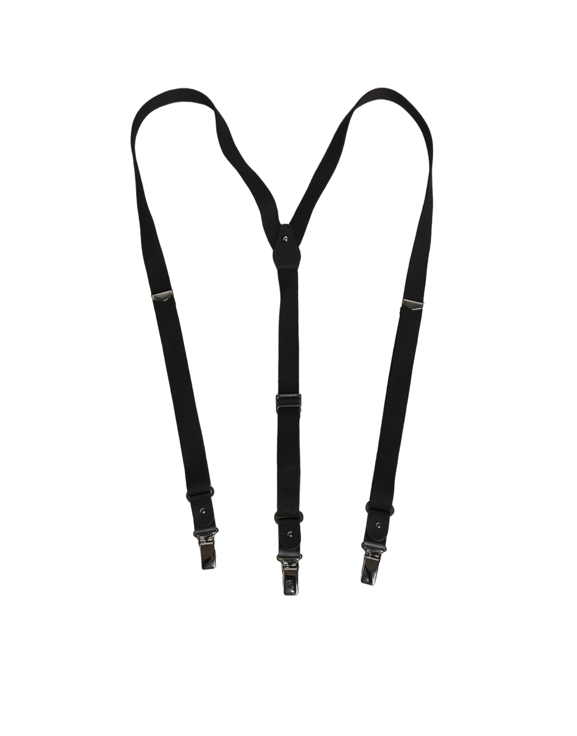 Dolce & Gabbana Black Cotton Leather Elastic Y-back Metal Clips Suspender Dolce & Gabbana
