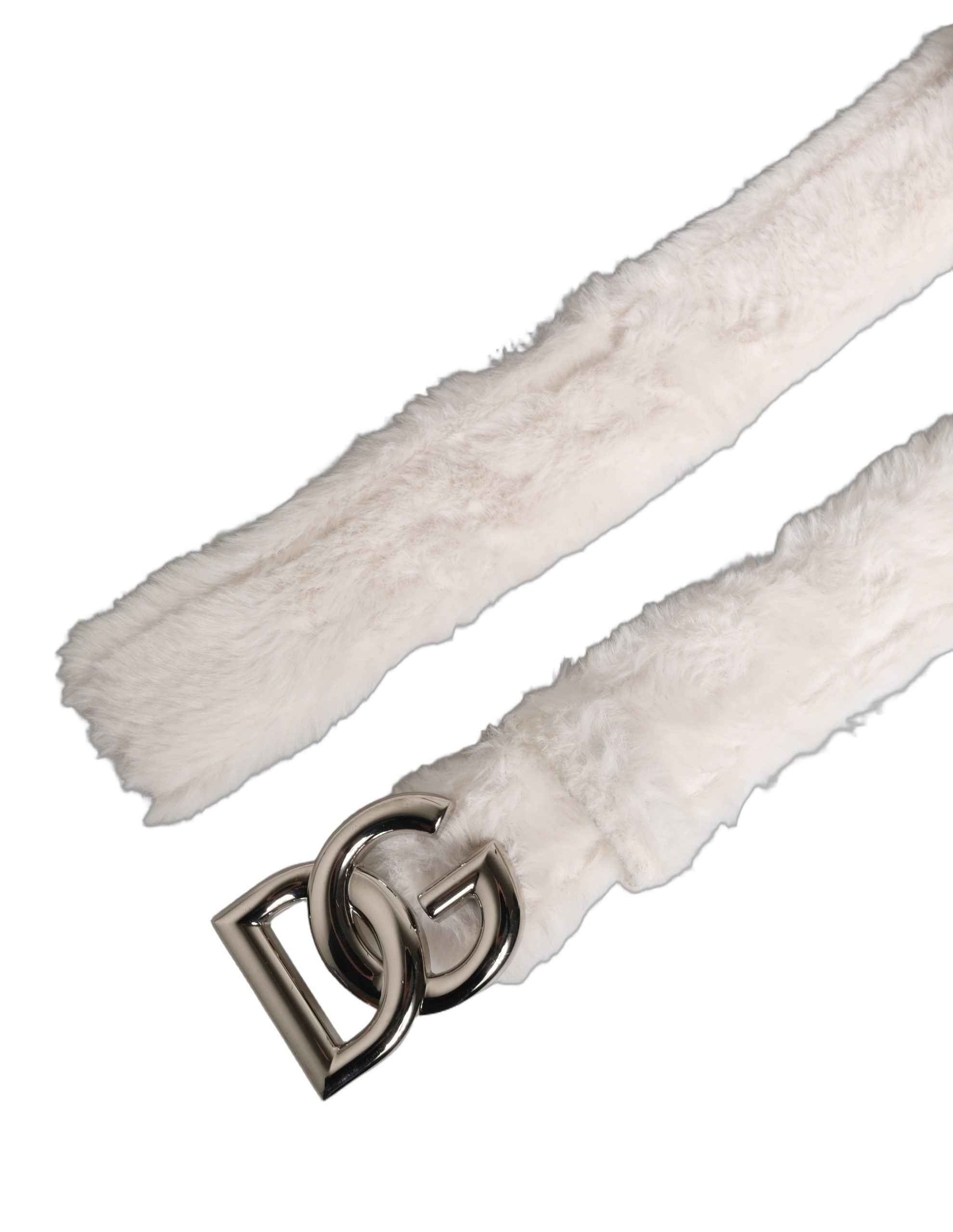 Dolce & Gabbana White Fleece Silver DG Logo Metal Buckle Belt Dolce & Gabbana
