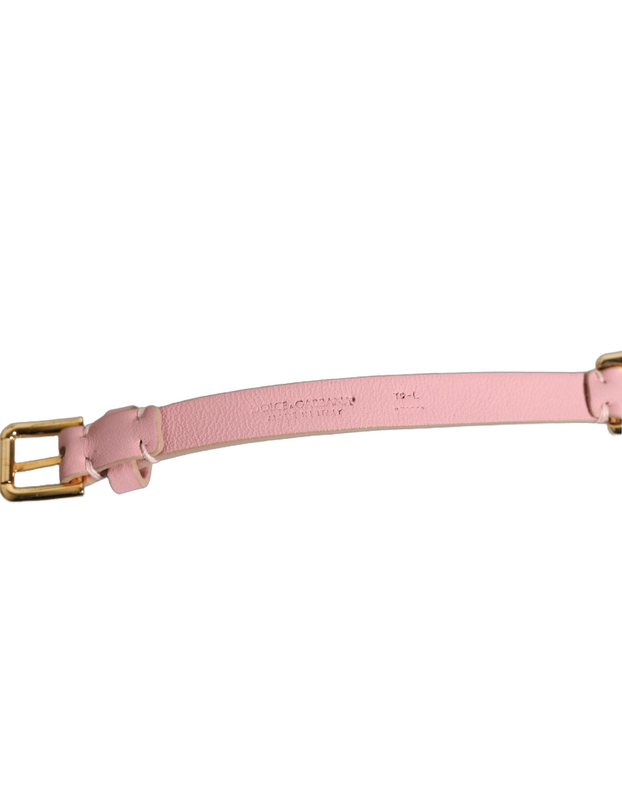 Dolce & Gabbana Pink Leather Crystal Chain Embellished Belt Dolce & Gabbana