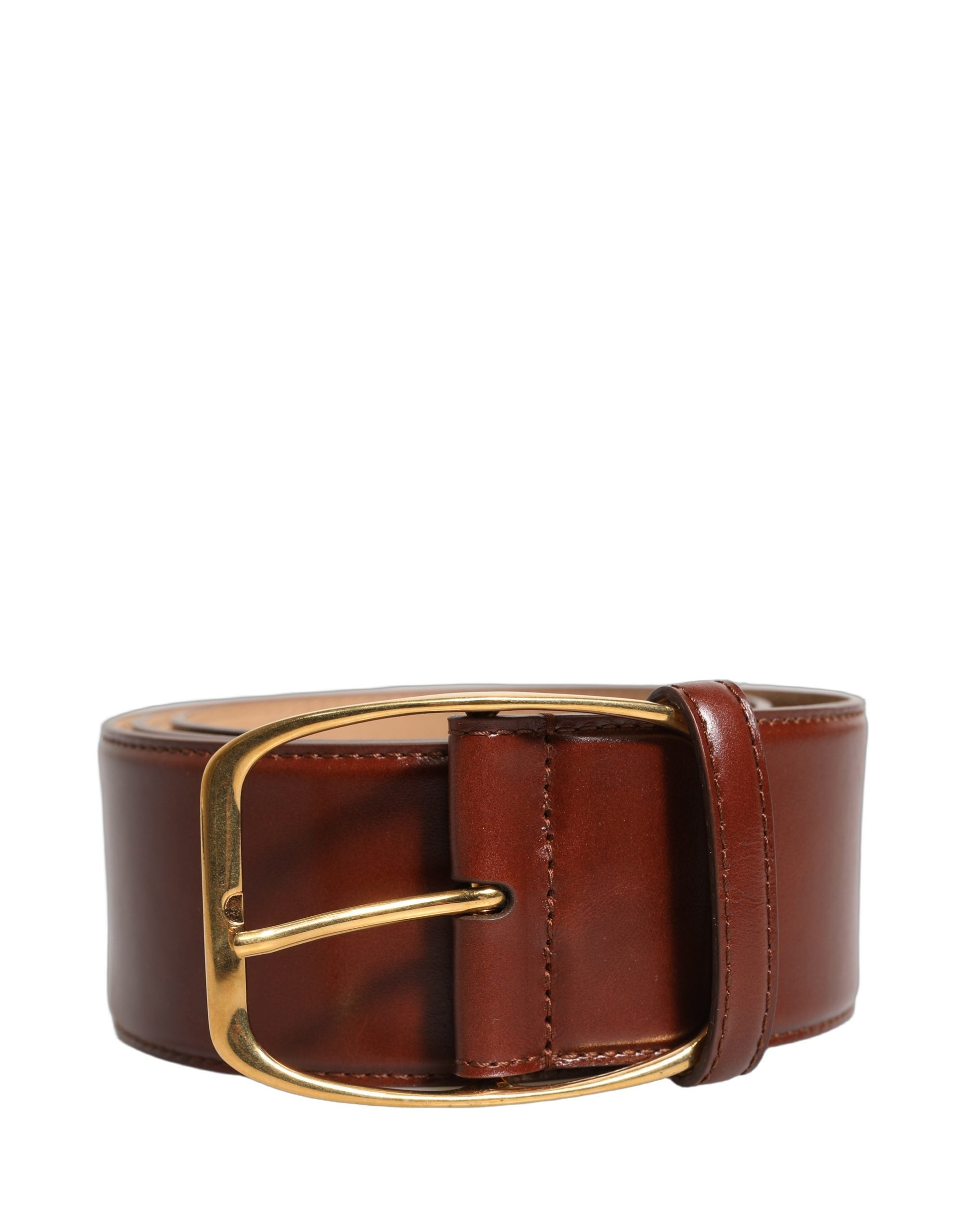 Dolce & Gabbana Brown Calfskin Leather Gold Metal Buckle Belt Dolce & Gabbana