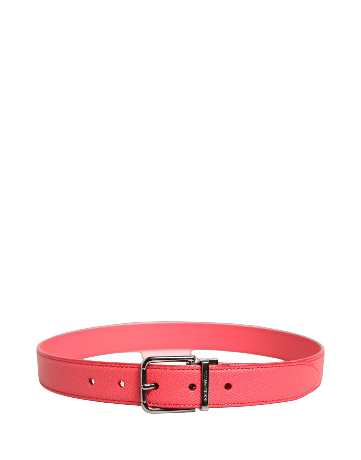 Dolce & Gabbana Pink Lambskin Leather Silver Metal Buckle Belt