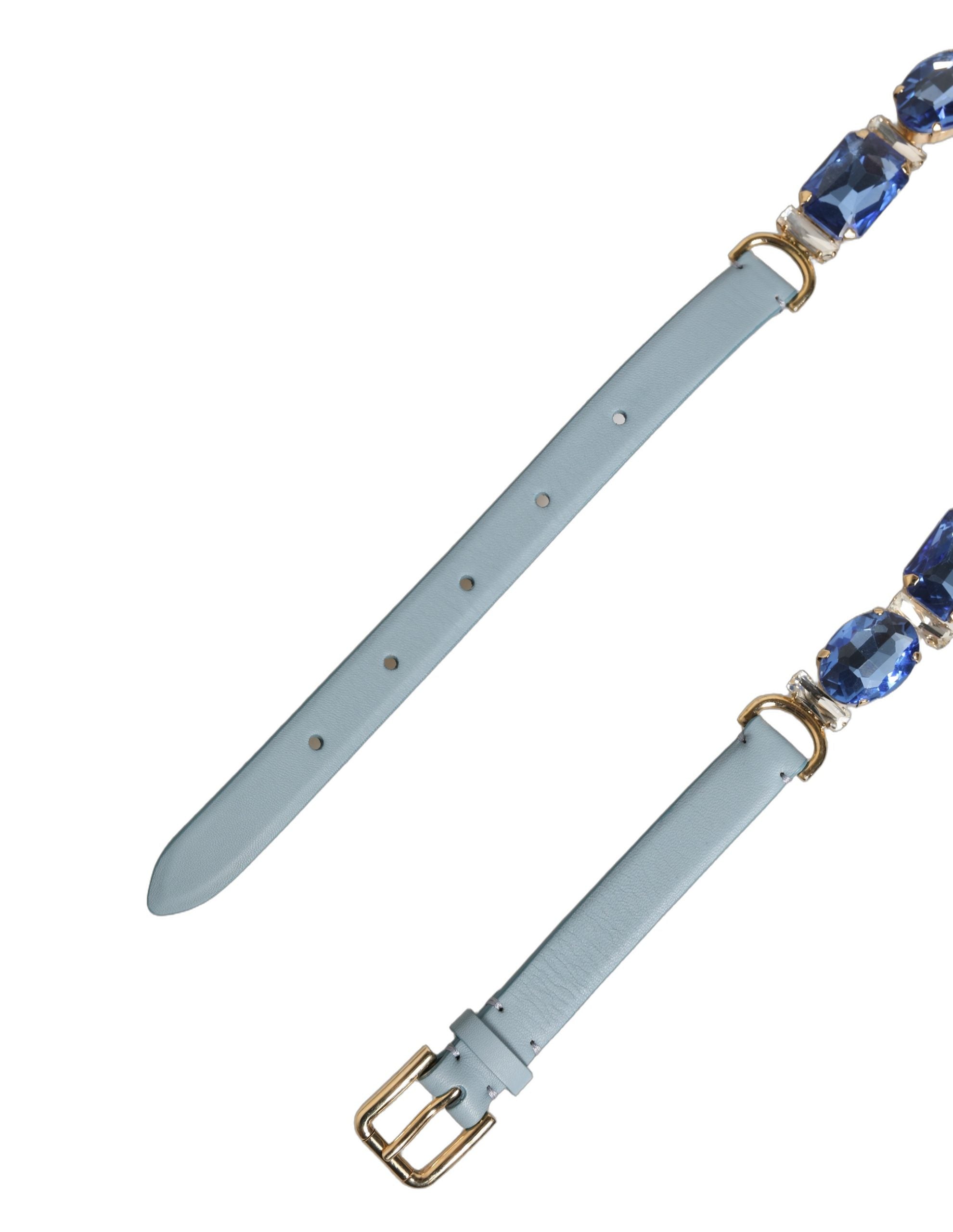 Dolce & Gabbana Blue Leather Crystal Chain Embellished Belt Dolce & Gabbana
