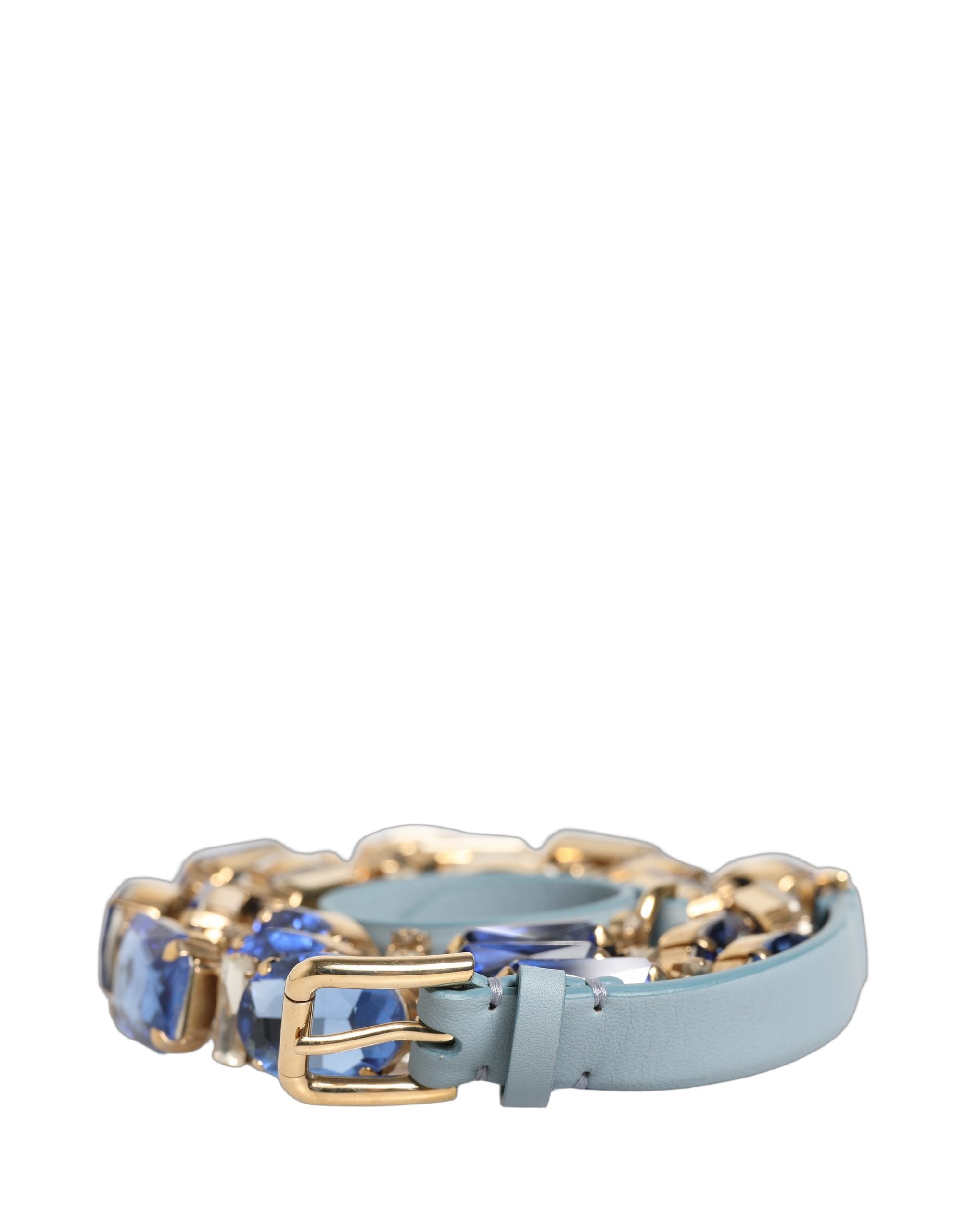 Dolce & Gabbana Blue Leather Crystal Chain Embellished Belt Dolce & Gabbana