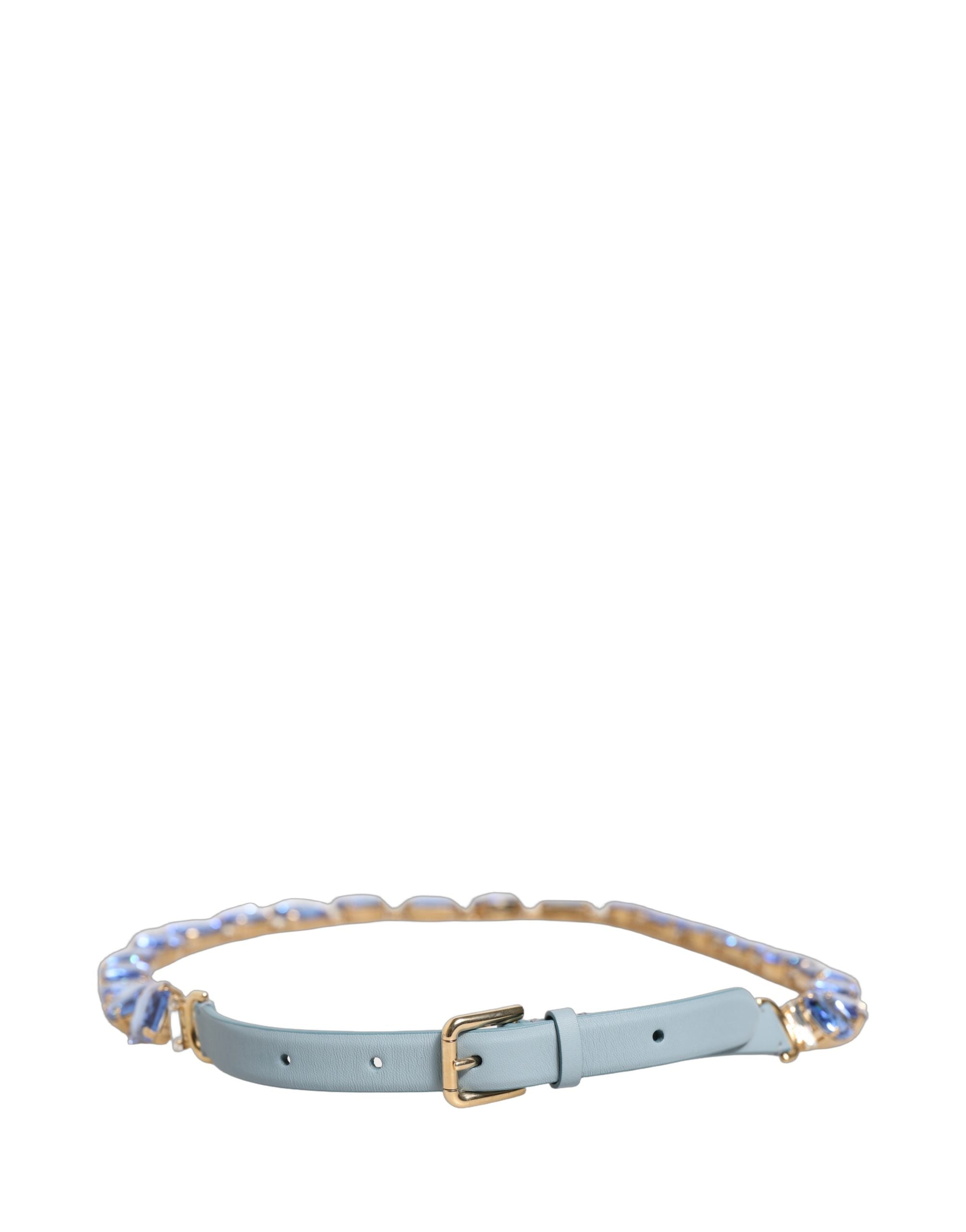 Dolce & Gabbana Blue Leather Crystal Chain Embellished Belt Dolce & Gabbana